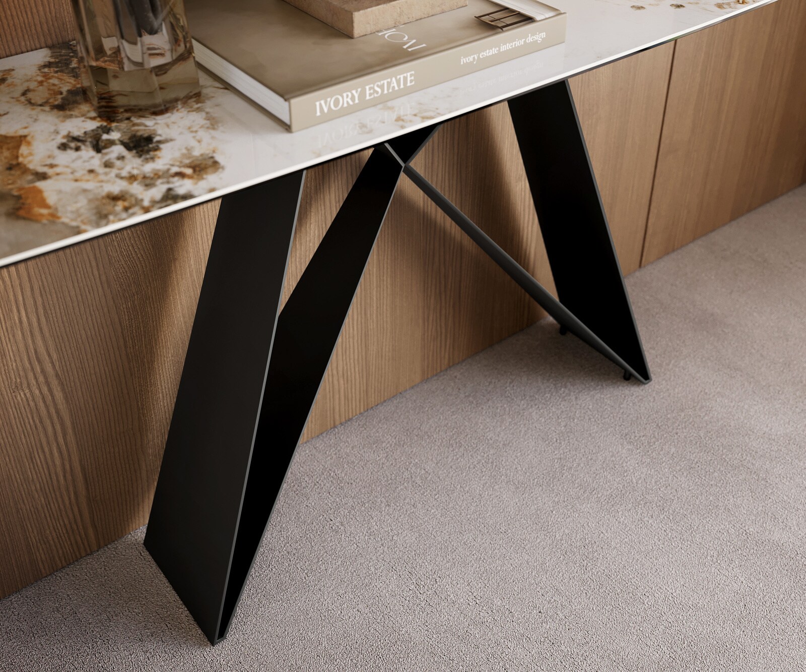 Konsolentisch Edge Boot 180x40 cm Keramik Minas Melange Weiß-Beige Velio Metall Schwarz 5