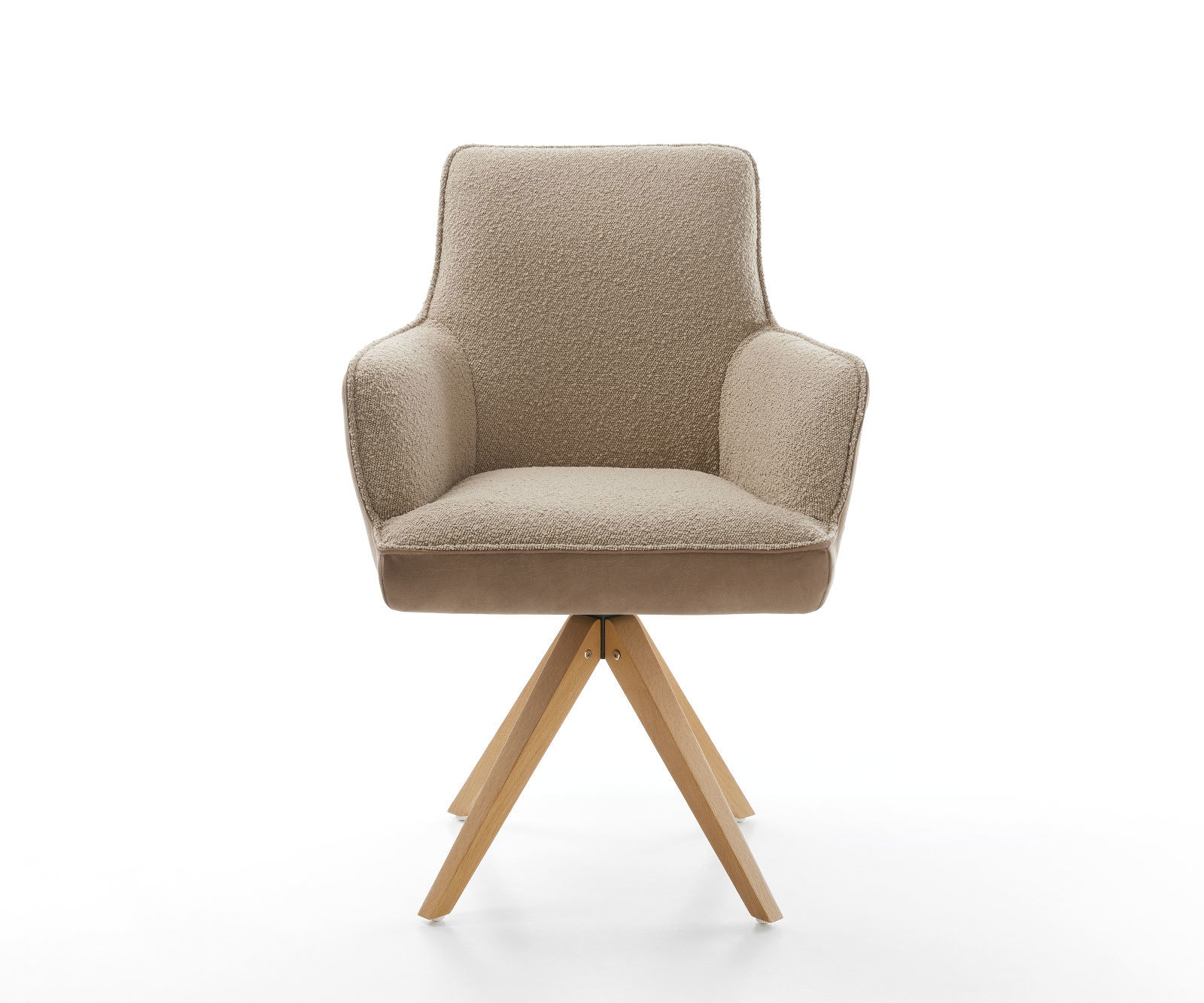 Drehstuhl Heira-Flex mit Armlehnen Materialmix Schlamm Holzgestell kantig Natur 180° drehbar Taschenfederkern 2