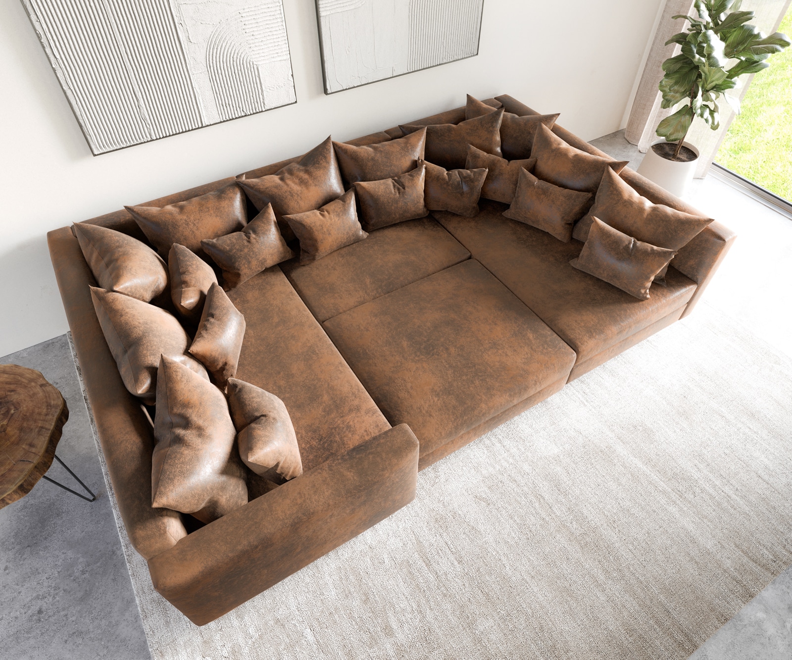 Wohnlandschaft Clovis Braun Antik Optik modular Hocker Armlehne  5