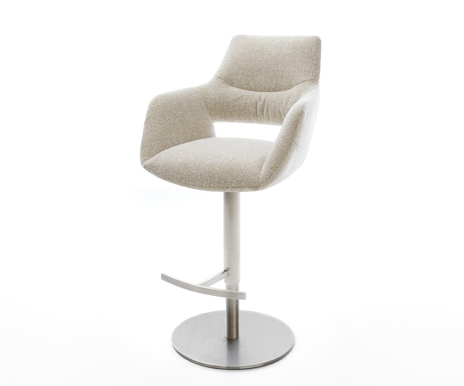 Barstuhl Yago-Flex Webstoff Soft Beige Drehfuß höhenverstellbar Edelstahl Silberfarben Taschenfederkern