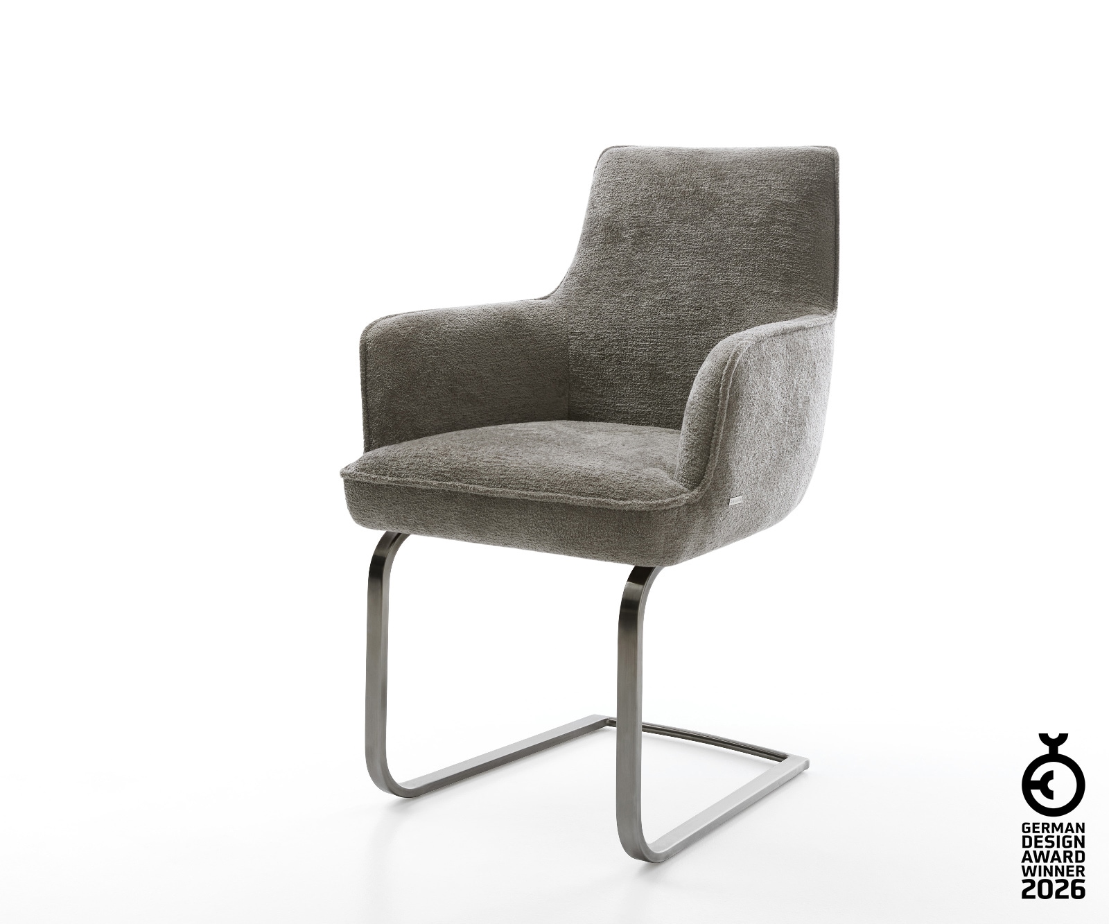 Freischwinger Heira-Flex mit Armlehnen Bouclé Soft Schlamm Freischwinger flach Graphit Taschenfederkern
