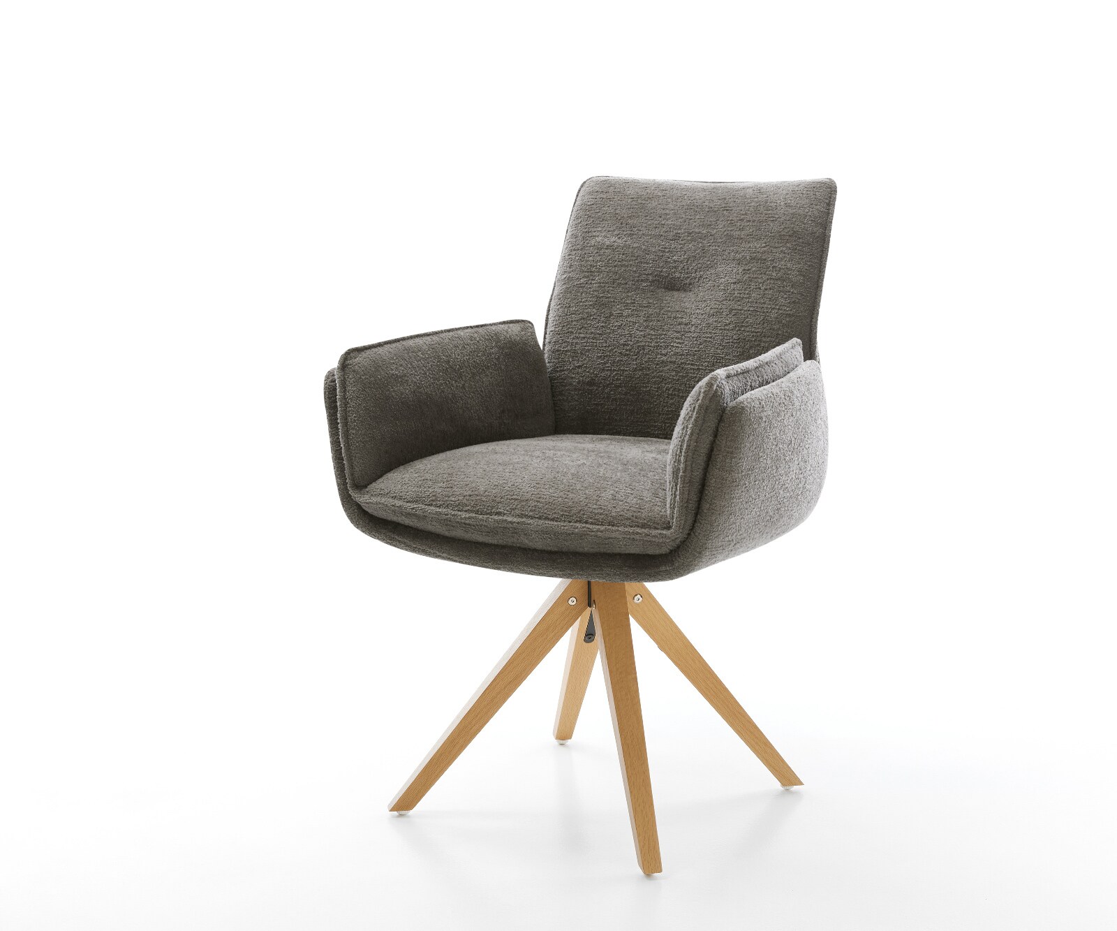 Drehstuhl Nela-Flex Bouclé Soft Schlamm Holzgestell kantig Natur 360° drehbar