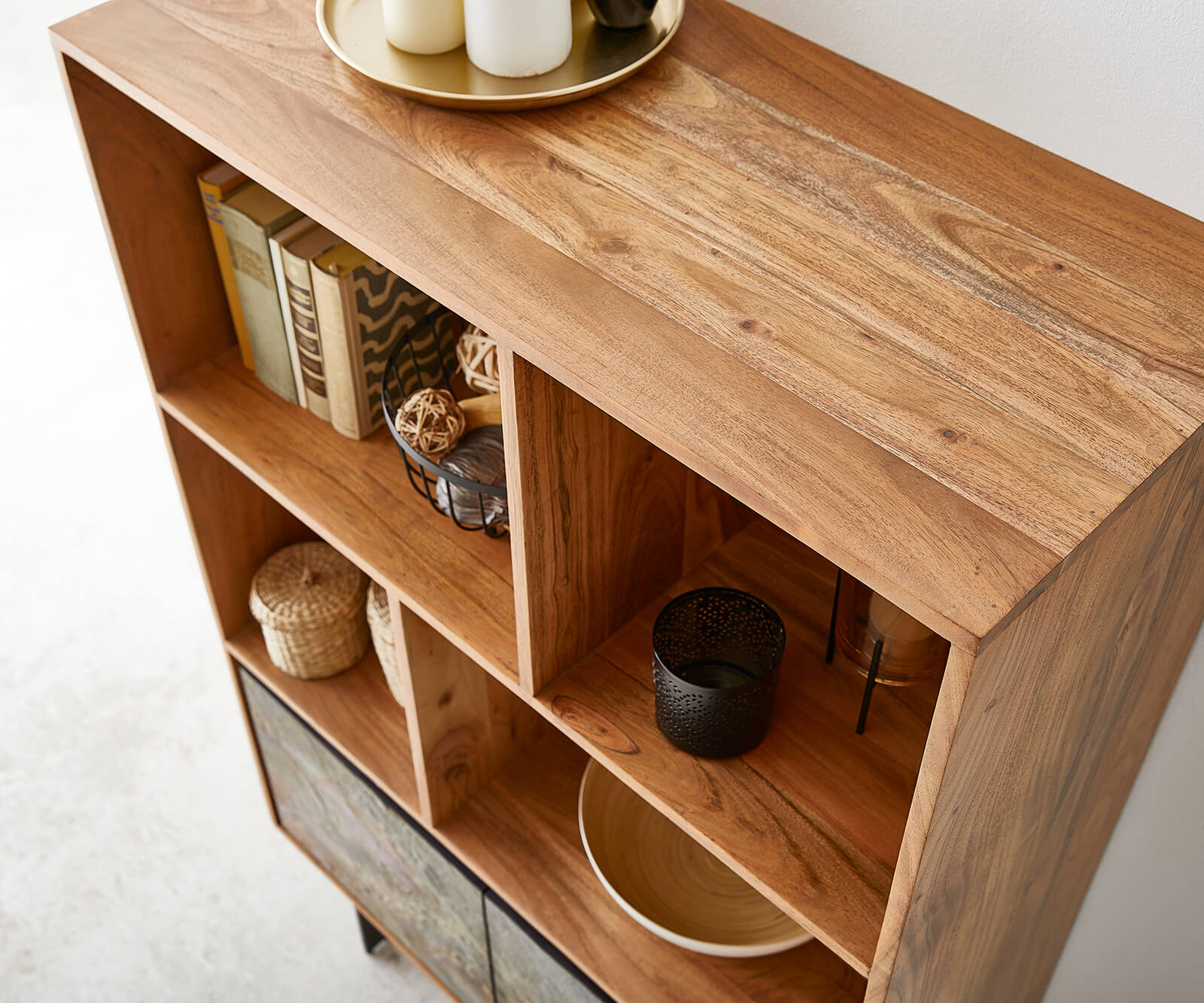 Highboard Juwelo 88x135 cm Akazie Natur mit Steinfurnier  4