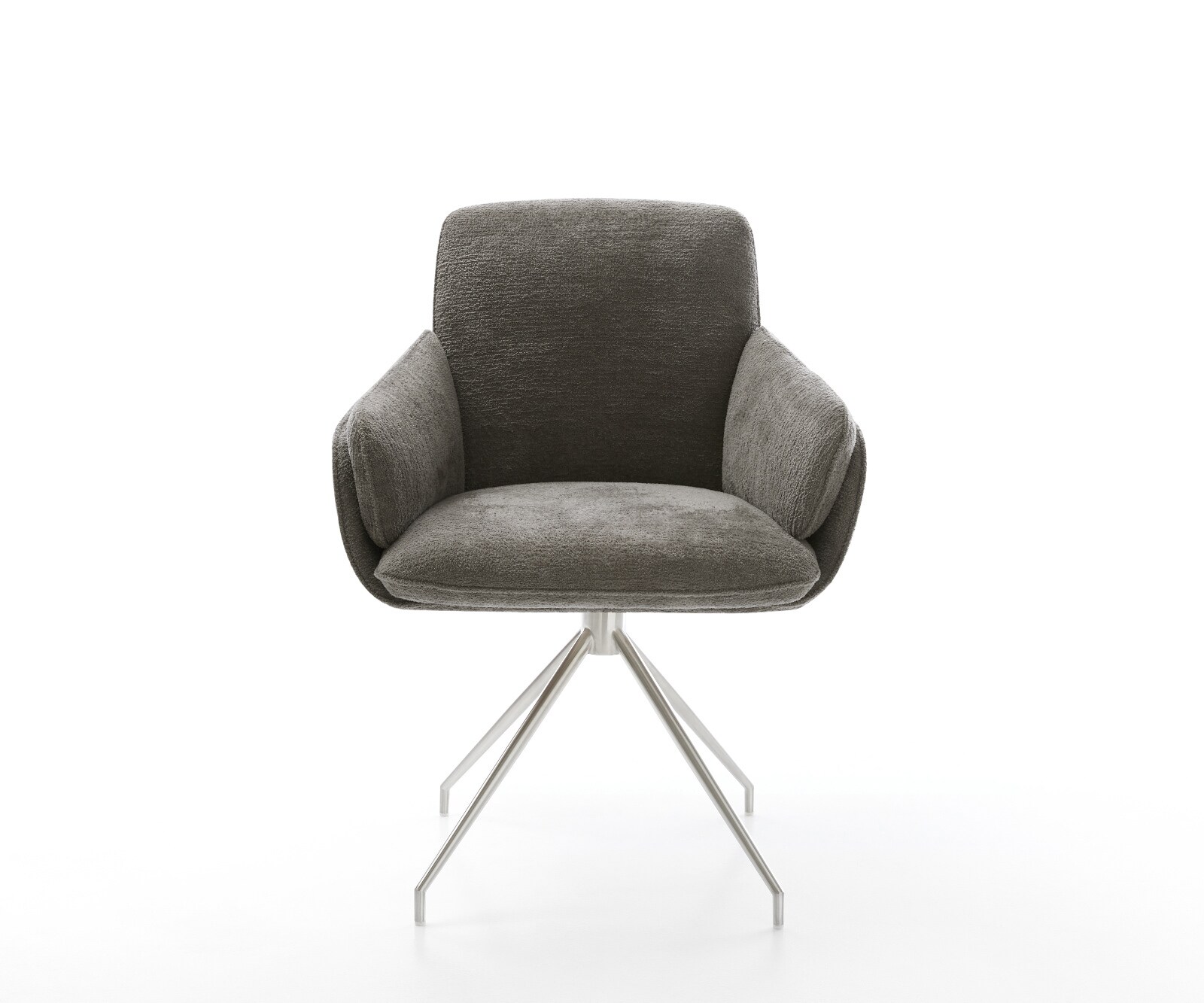 Esszimmerstuhl Luan-Flex mit Armlehnen Bouclé Soft Schlamm Kreuzgestell konisch Edelstahl 2