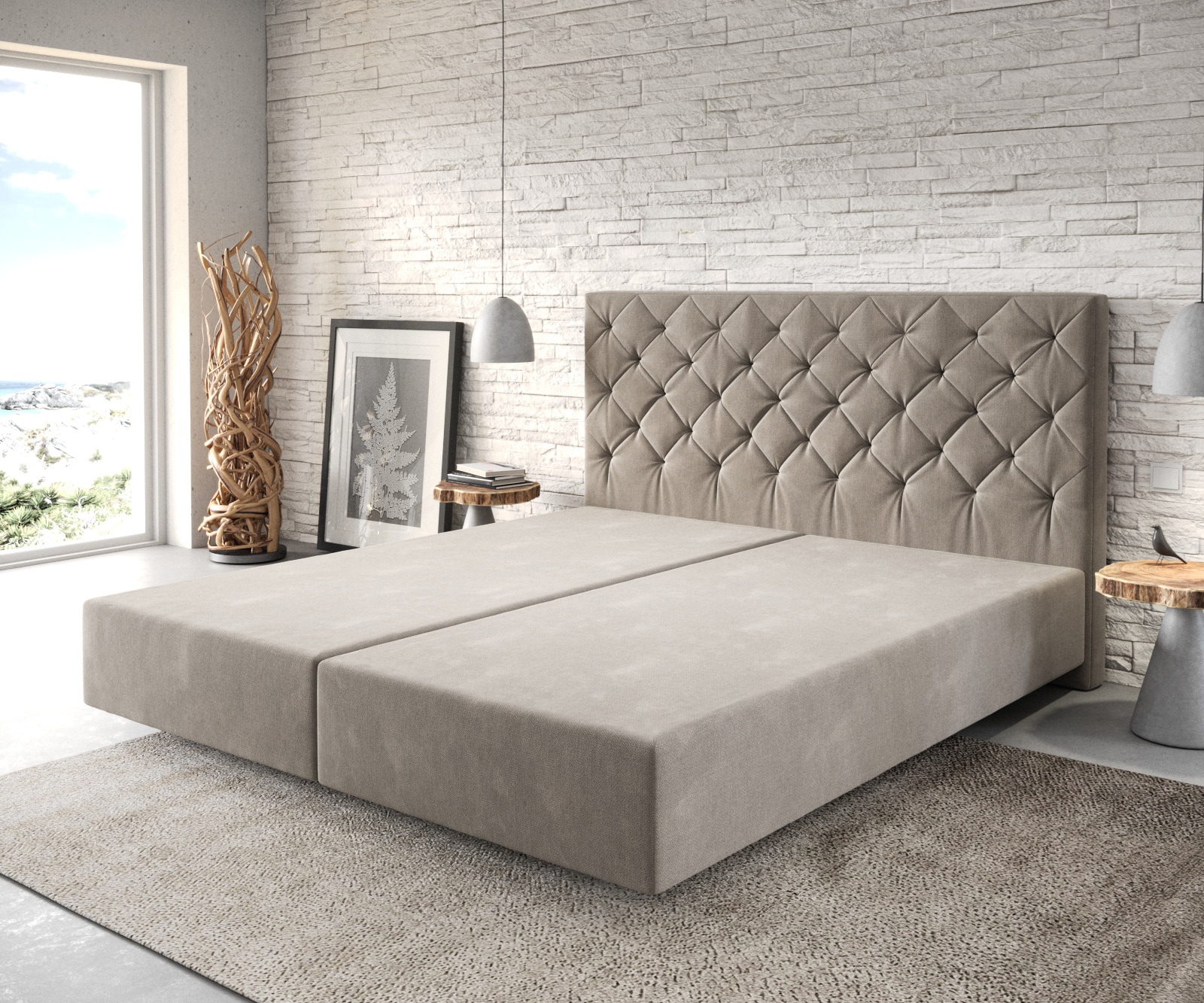 Boxspringgestell Dream-Great 180x200 cm Mikrofaser Beige 4 Boxspringgestell Dream-Great 180x200 cm Mikrofaser Beige 4