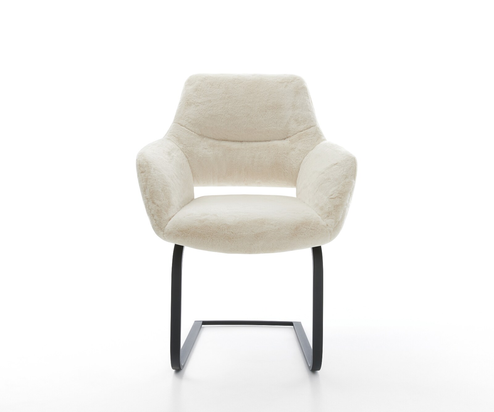 Freischwinger Yago-Flex mit Armlehnen Plüsch Creme-Weiß Freischwinger flach Schwarz Taschenfederkern 2