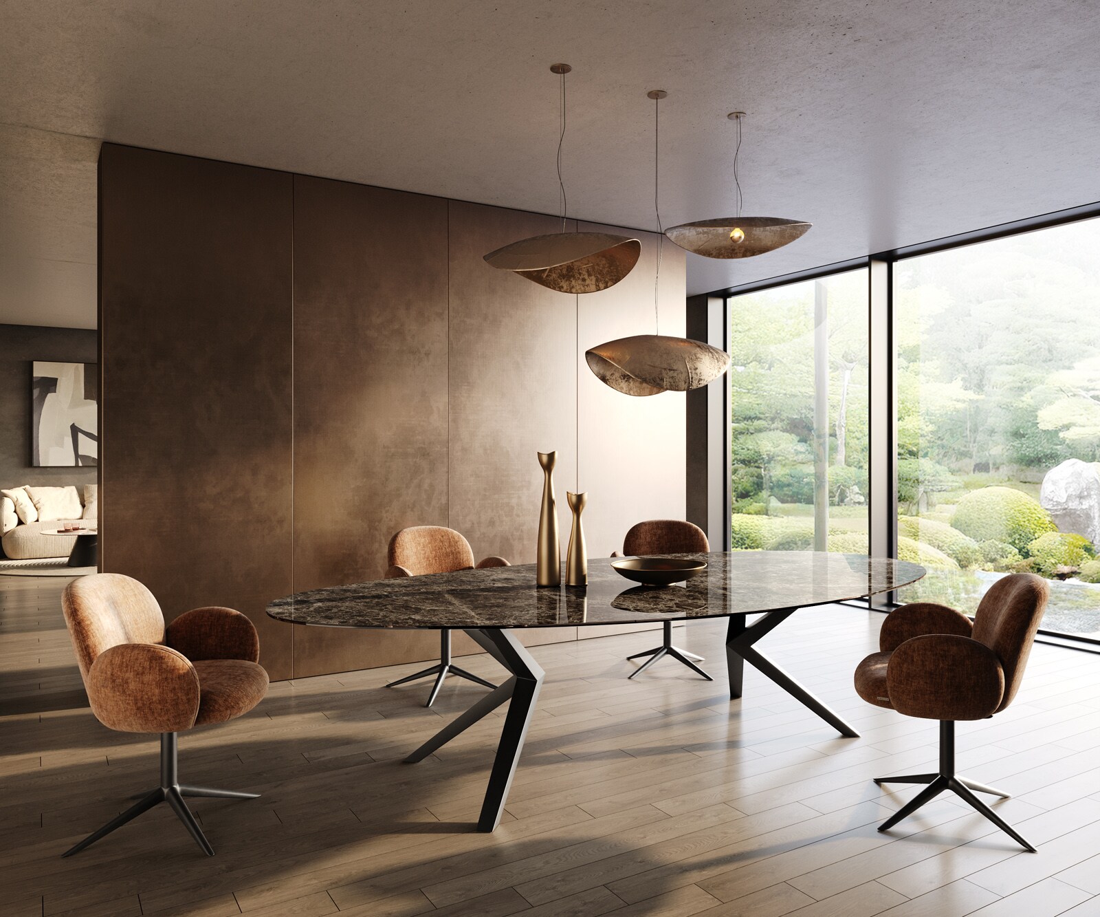 Esstisch Edge Oval 315x150 Keramik Emperador Extra Lucidato Dunkelbraun Zenthara kantig Metall Schwarz 6