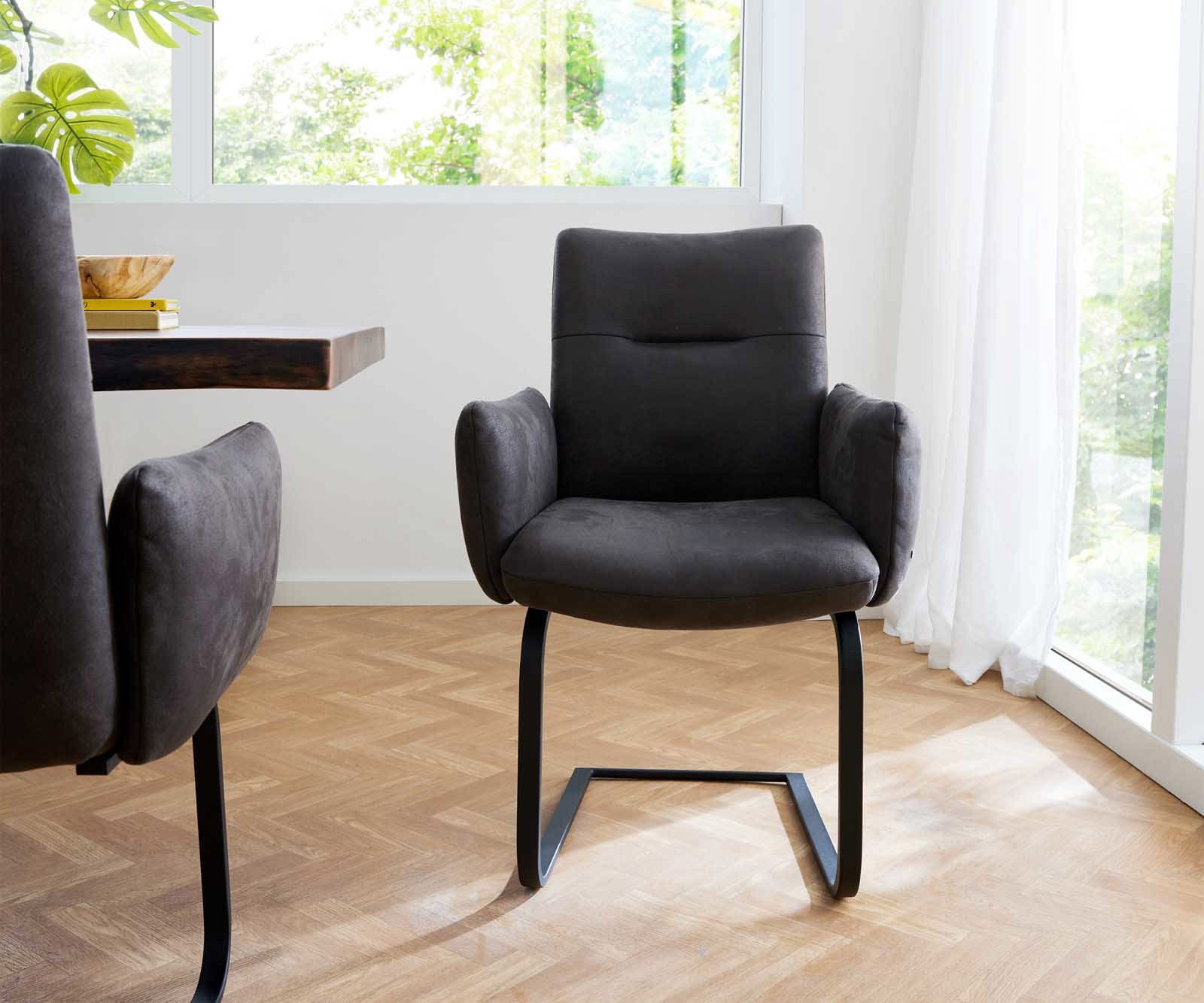 Freischwinger Jova-Flex mit Armlehnen Mikrofaser Anthrazit Vintage Freischwinger flach Schwarz Taschenfederkern 1 Freischwinger Jova-Flex mit Armlehnen Mikrofaser Anthrazit Vintage Freischwinger flach Schwarz Taschenfederkern 1