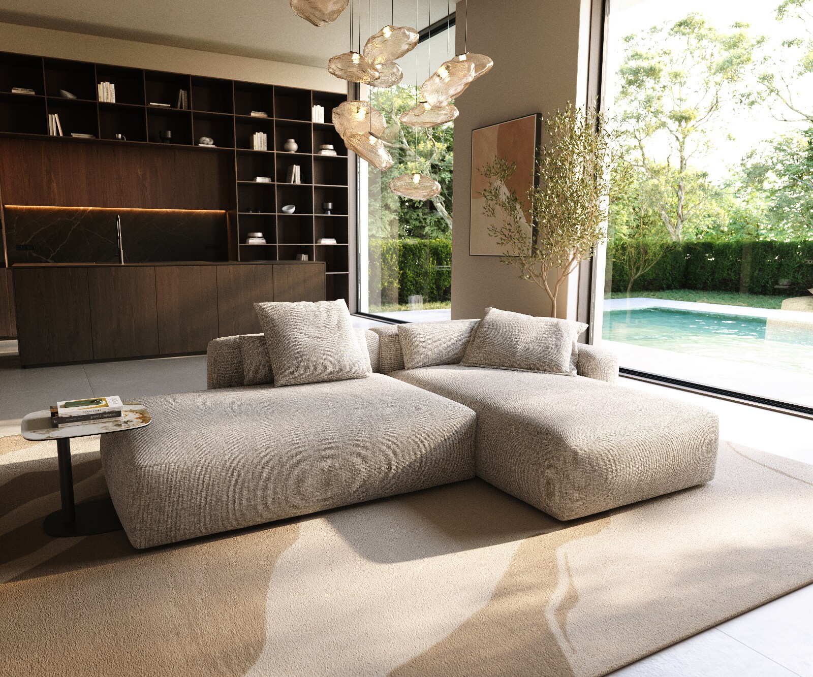 Ecksofa Freestyle 310x200 cm Webstoff Soft Beige Kappnaht 1