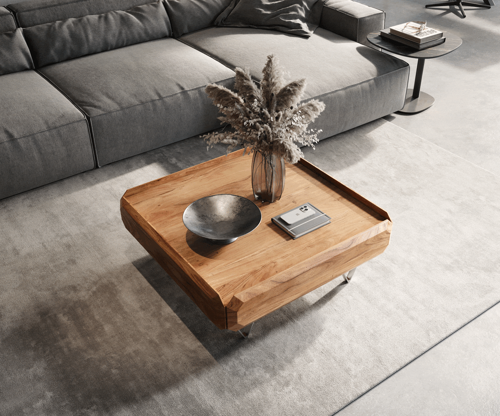 Couchtisch Kiano 90x90 cm Akazie Natur 2 Schübe V-Fuß Edelstahl 2 Couchtisch Kiano 90x90 cm Akazie Natur 2 Schübe V-Fuß Edelstahl 2