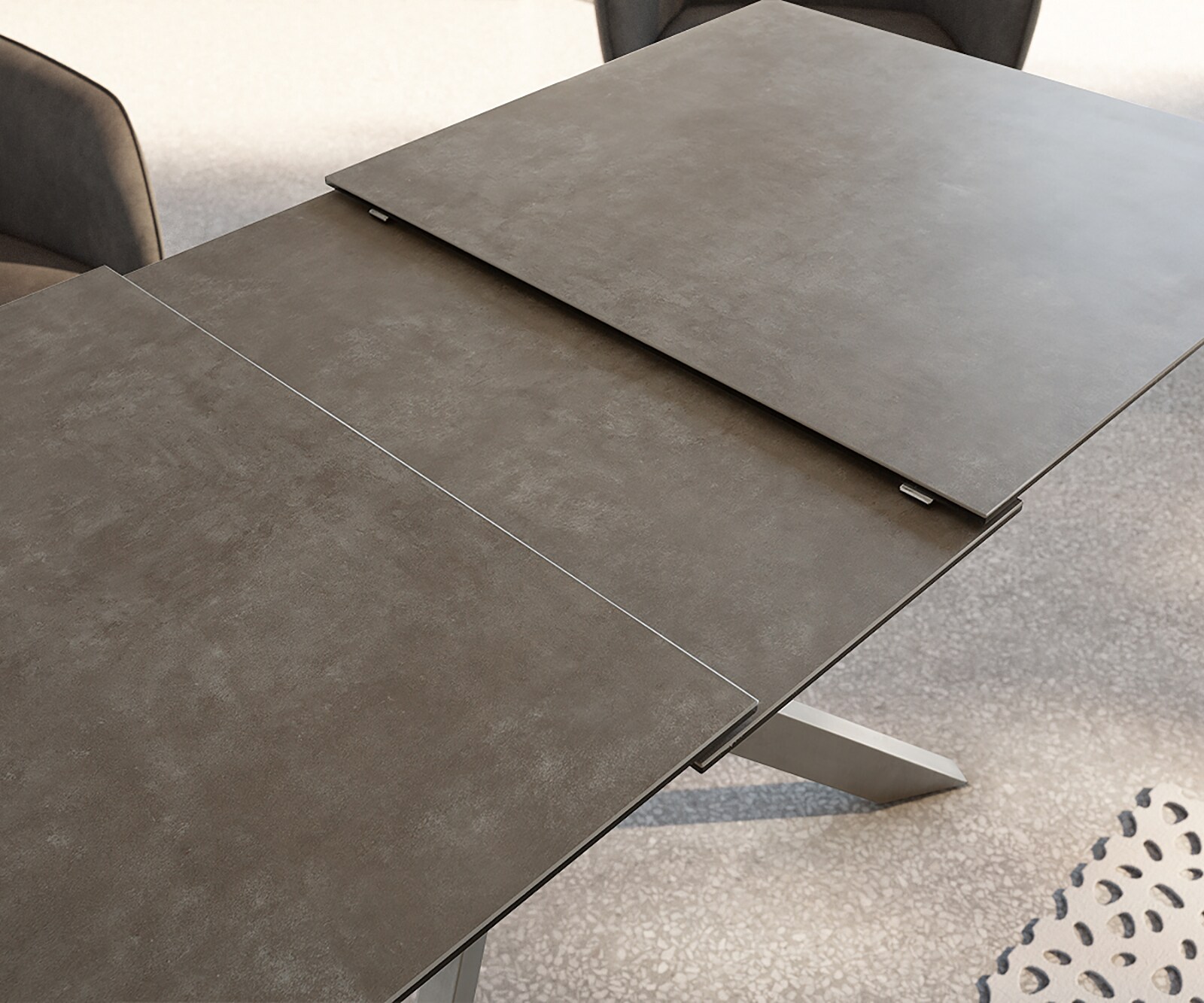Esstisch Daven 160/200x90 cm Keramik Braun Edelstahl ausziehbar 2