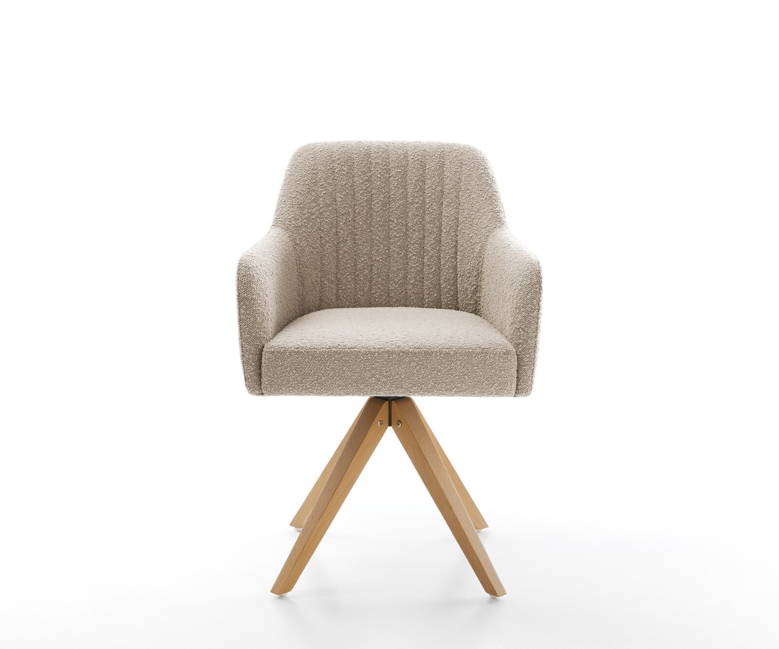 Drehstuhl Greg-Flex Bouclé Schlamm Holzgestell kantig Natur 360° drehbar Taschenfederkern 2