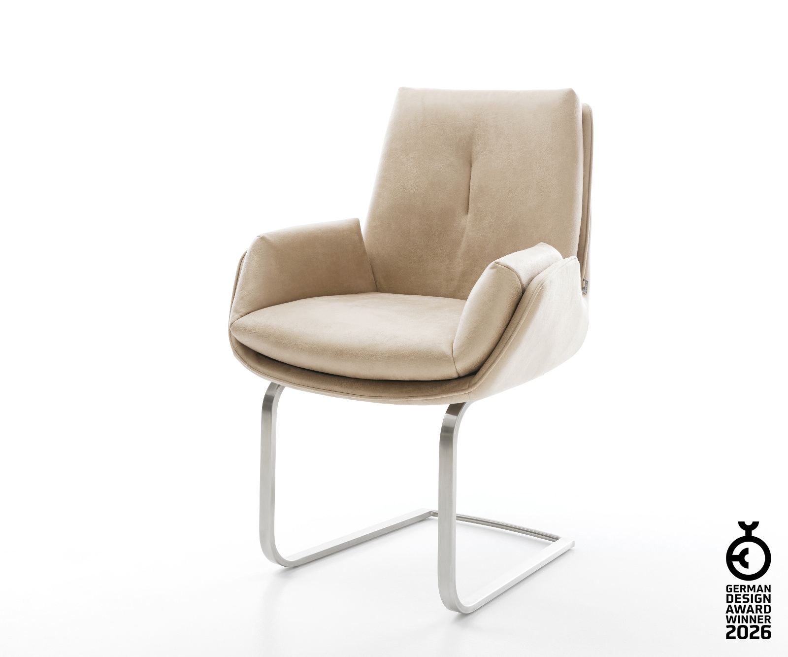 Freischwinger Clea-Flex Mikrofaser Beige Vintage Freischwinger flach Edelstahl 1