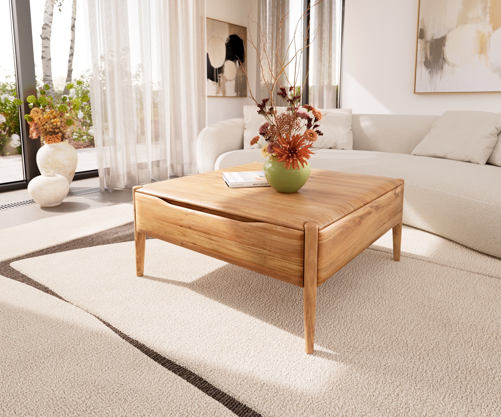 Couchtisch Simcha 90x90 cm Akazie Natur 1 Klappe