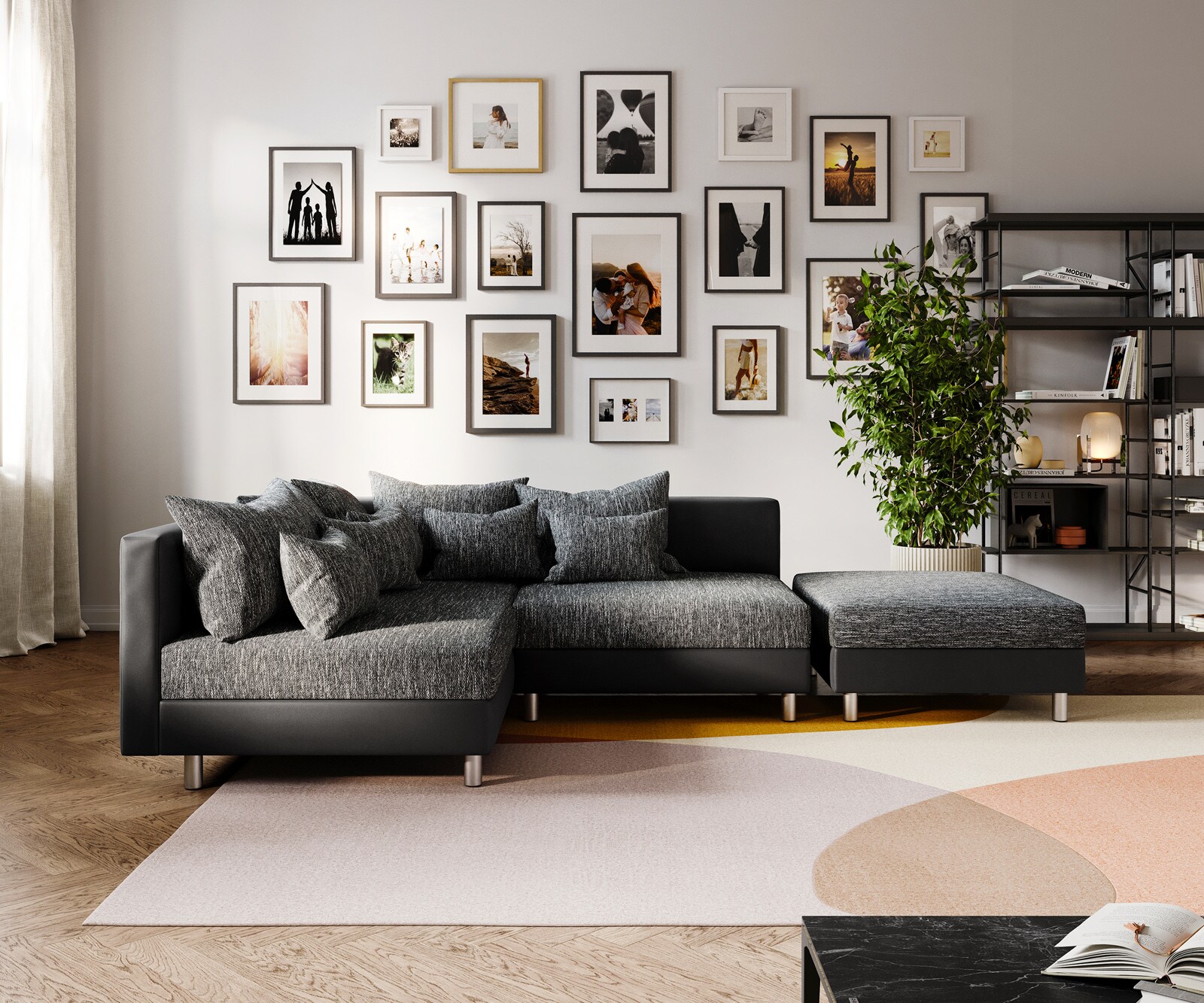 Ecksofa Clovis Schwarz Modulsofa Hocker Ottomane Links 1