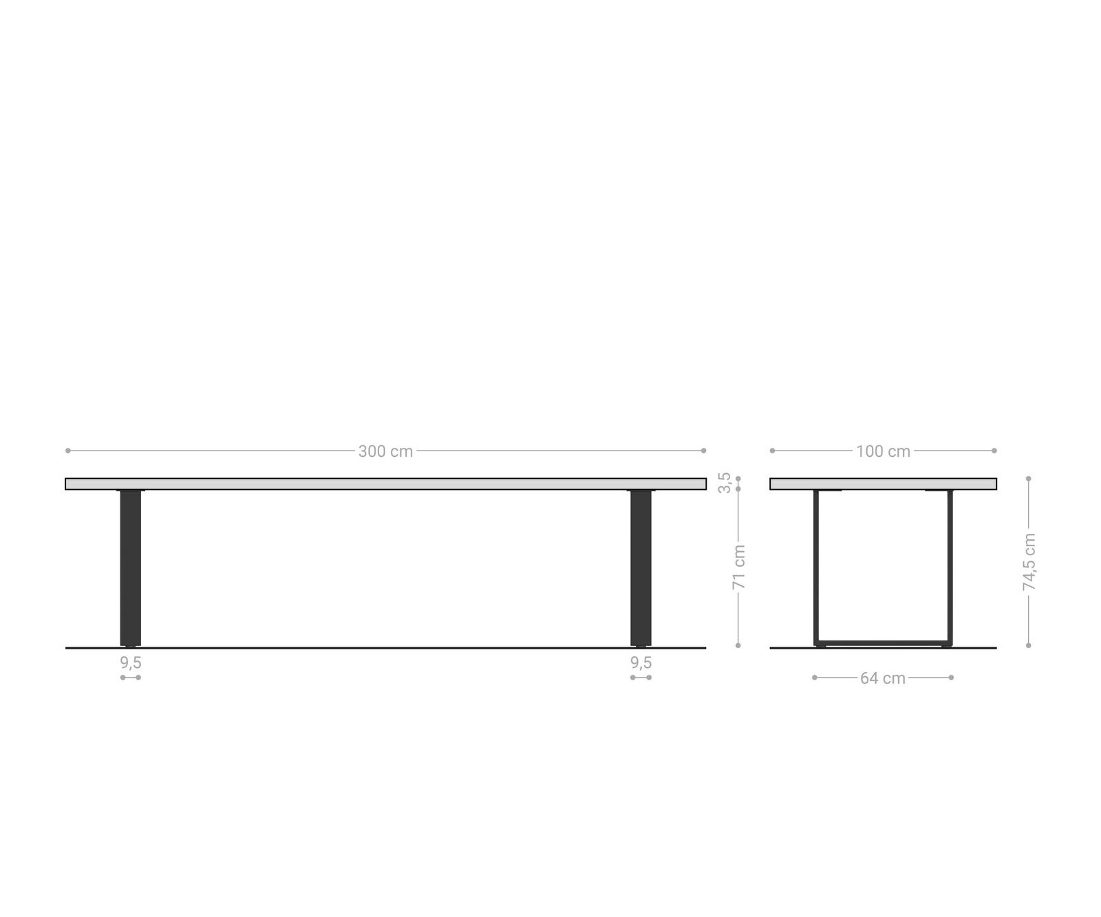 Esstisch Edge 300x100 Akazie Natur Edelstahl Schmal Live-Edge 6