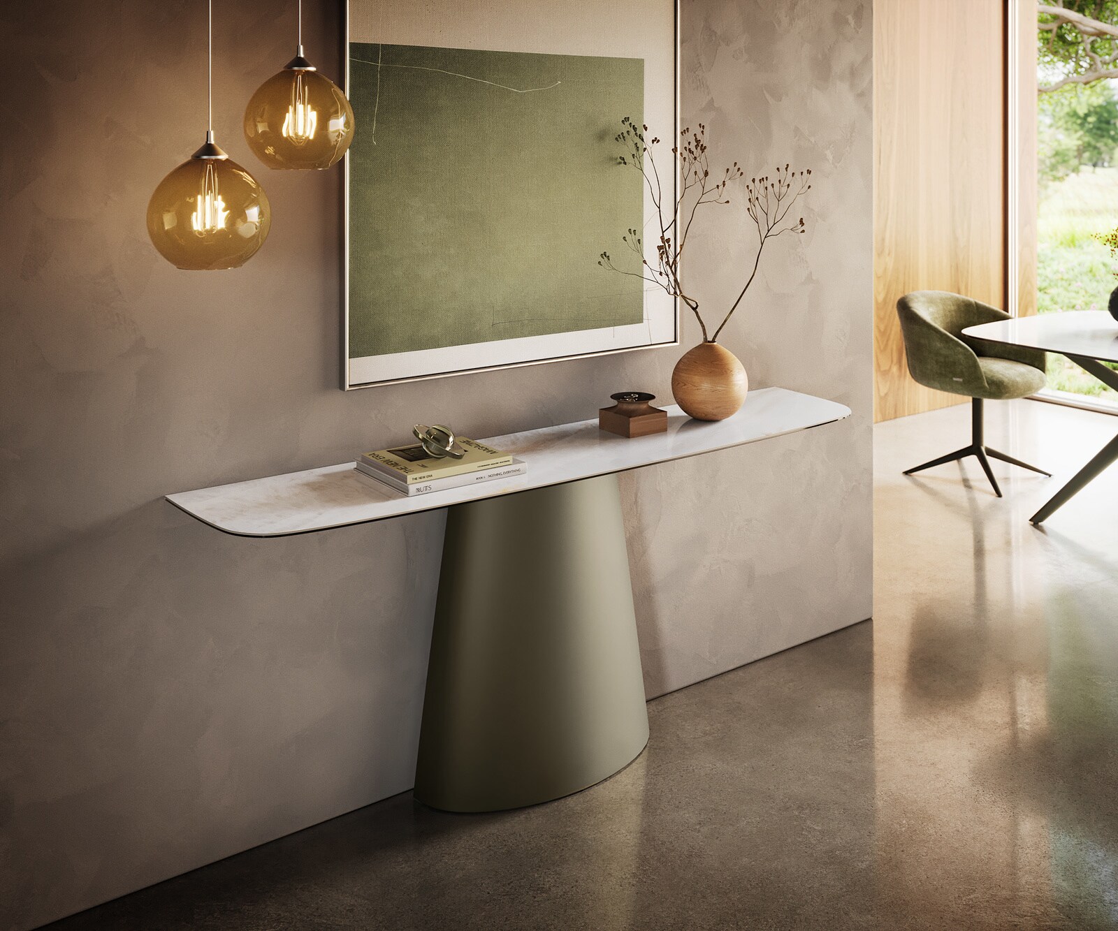 Konsolentisch Edge Boot 180x40 cm Keramik Onyx Pearl Conos Metall Effektfinish Titan