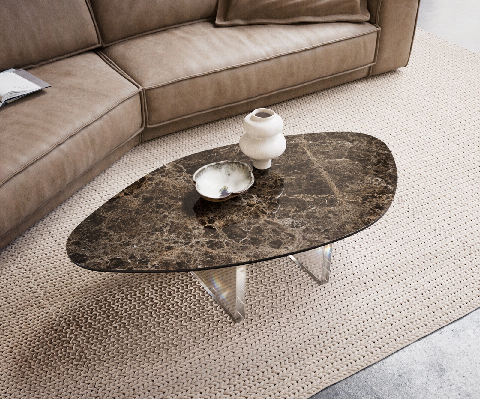 Couchtisch Edge Organisch 140x76 cm Keramik Emperador Extra Lucidato Dunkelbraun Lumia Acryl 4