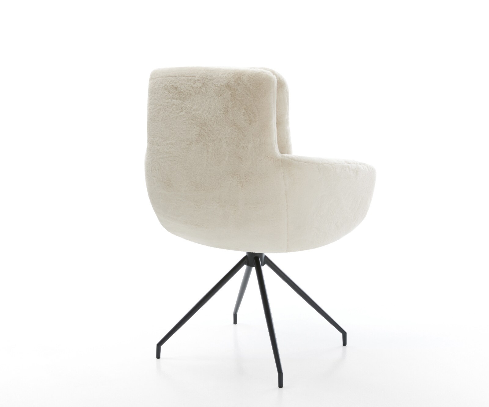Esszimmerstuhl Abelia-Flex mit Armlehnen Plüsch Creme-Weiß Kreuzgestell konisch Schwarz 4