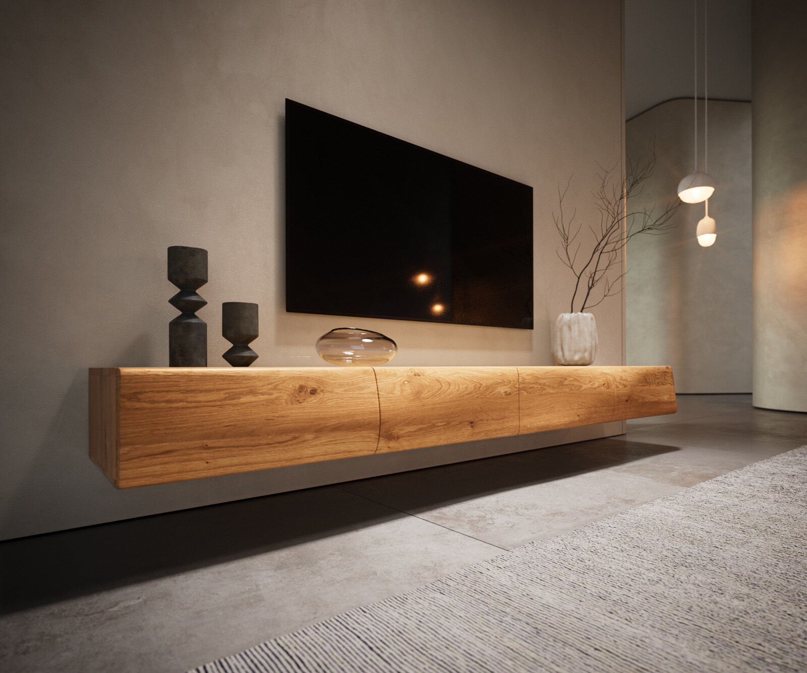 Lowboard New Live-Edge 200 cm Eiche Natur 4 Türen schwebend 4