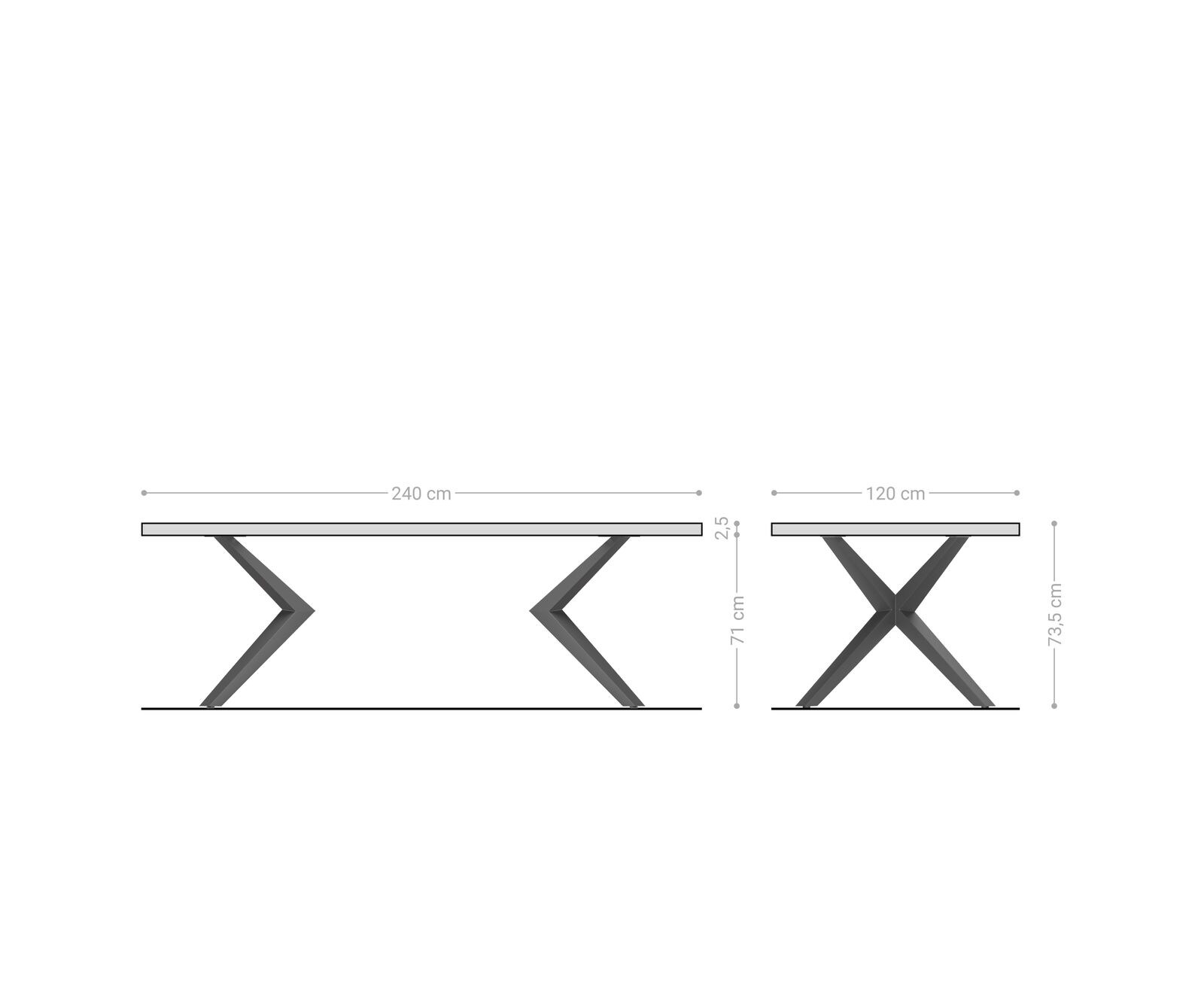 Esstisch Edge Boot 240x120x2,5-3 Eiche Natur Zenthara kantig Edelstahl Schweizer Kante 5