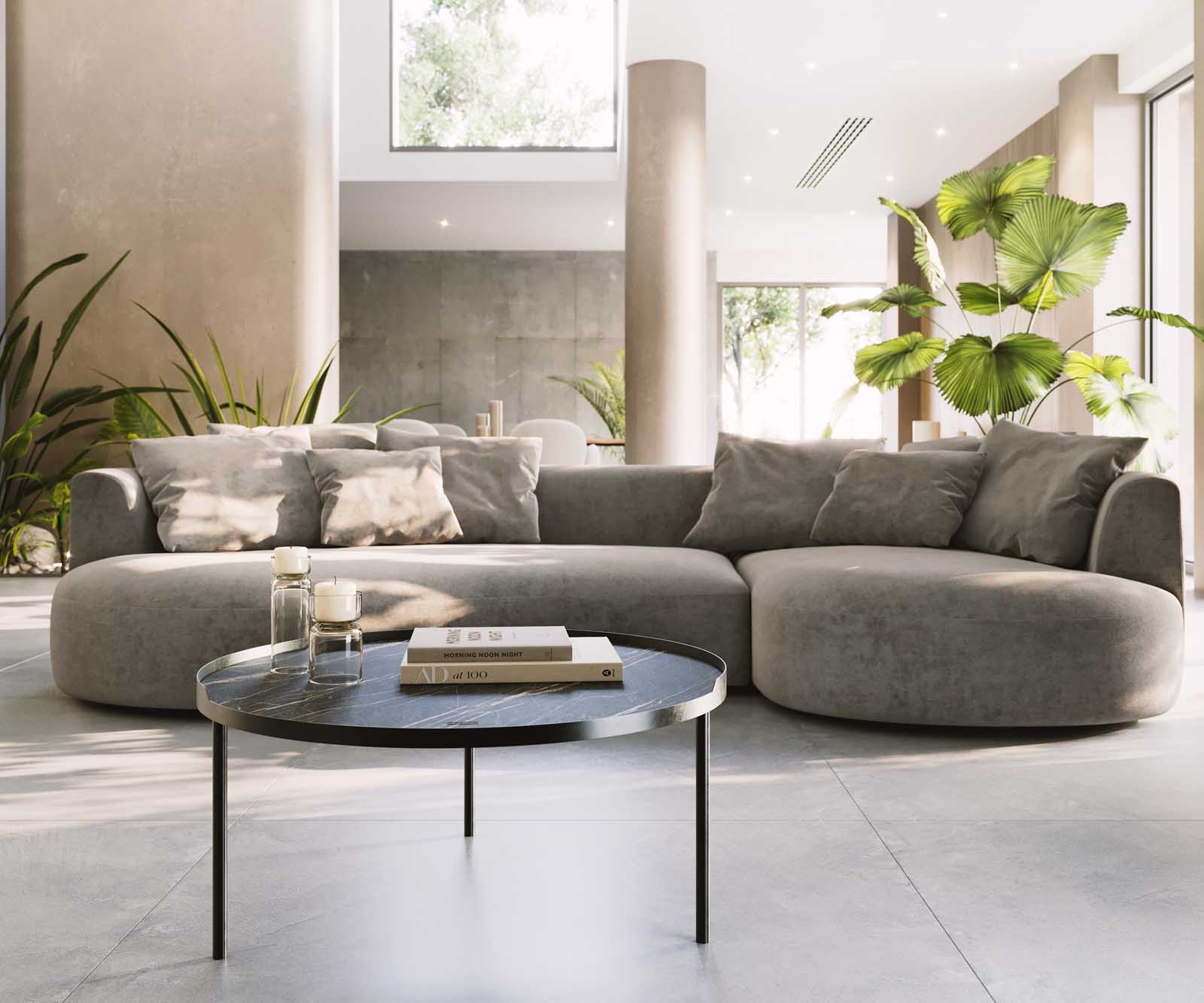 Couchtisch Torell 80x80 cm Keramik Laminam®Noir Desir Braun Metallrahmen Effektfinish Titan 2