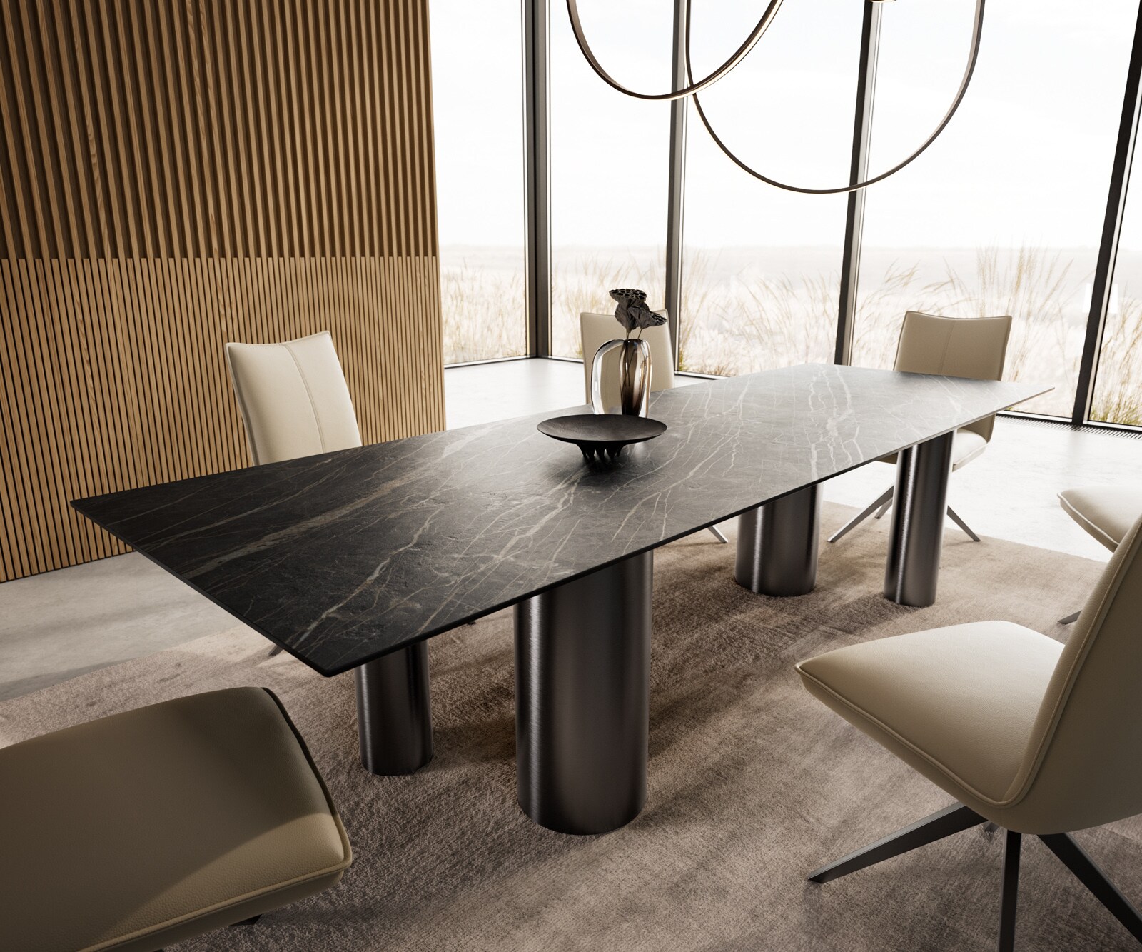 Esstisch Edge 300x100 Keramik Laminam®Noir Desir Braun Pilier Edelstahl Graphit 8