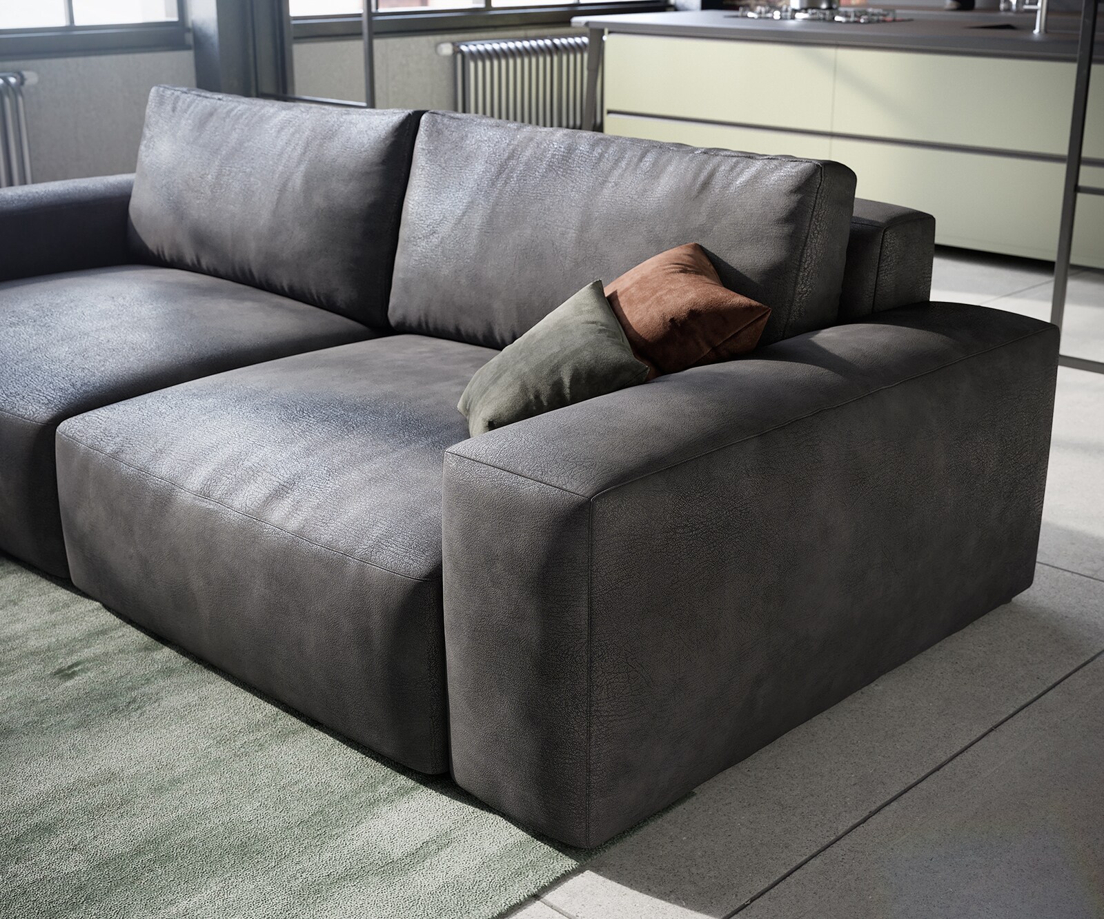 Big-Sofa Lanzo 230x95 cm Lederimitat Vintage Anthrazit 4