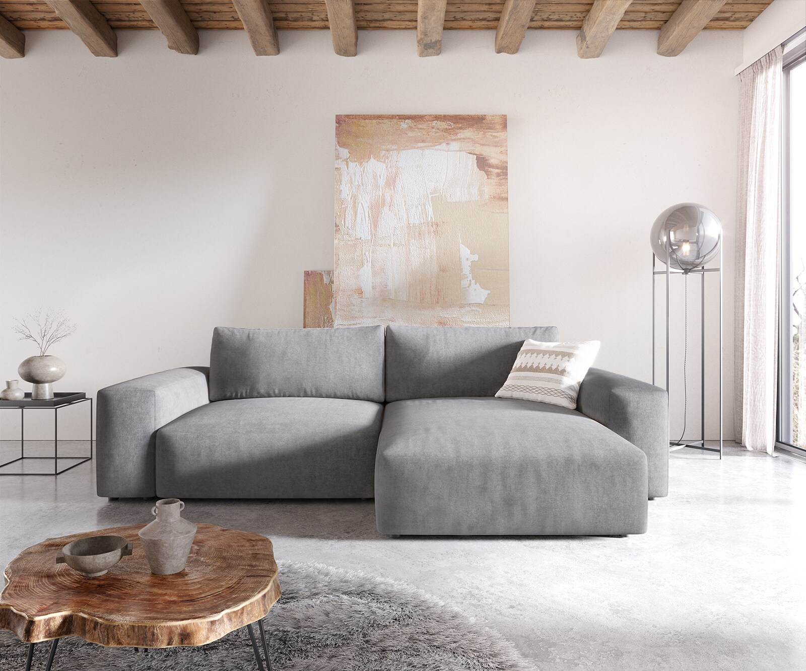 Ecksofa Lanzo XL 270x180 cm Mikrofaser Grau Recamiere variabel 1