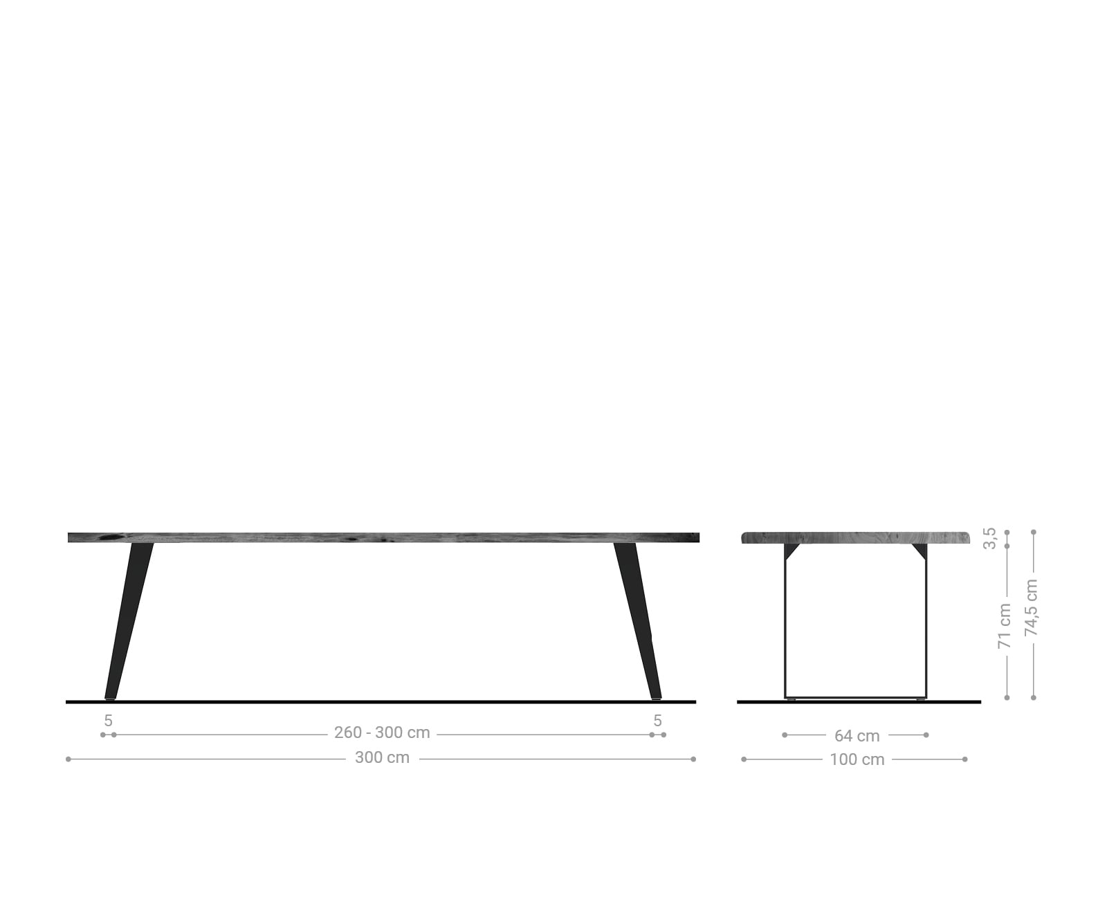 Esstisch Edge 300x100 Akazie Braun Metall Schräg Live-Edge 7