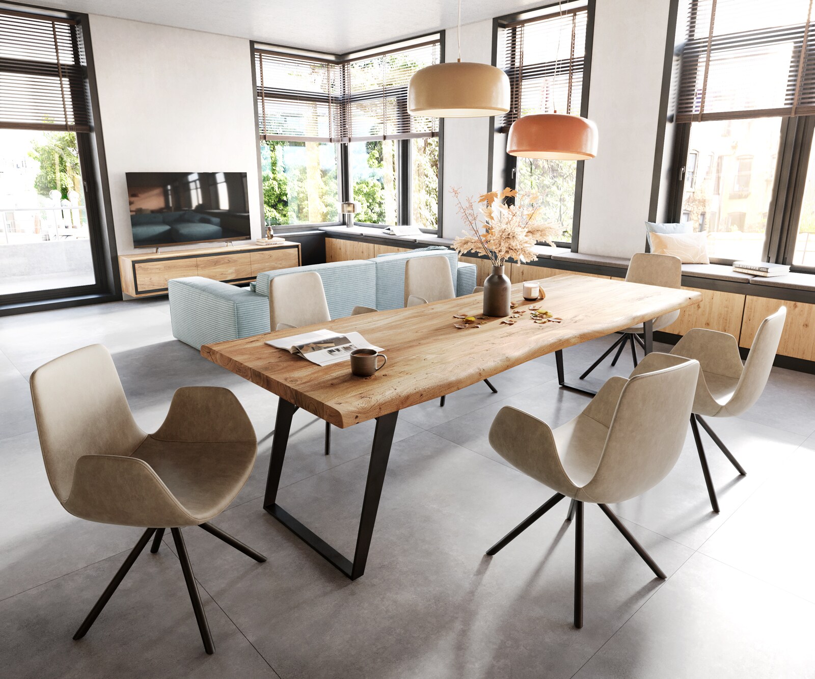 Esstisch Edge 260x100 XL Akazie Natur Metall Schräg Live-Edge 5
