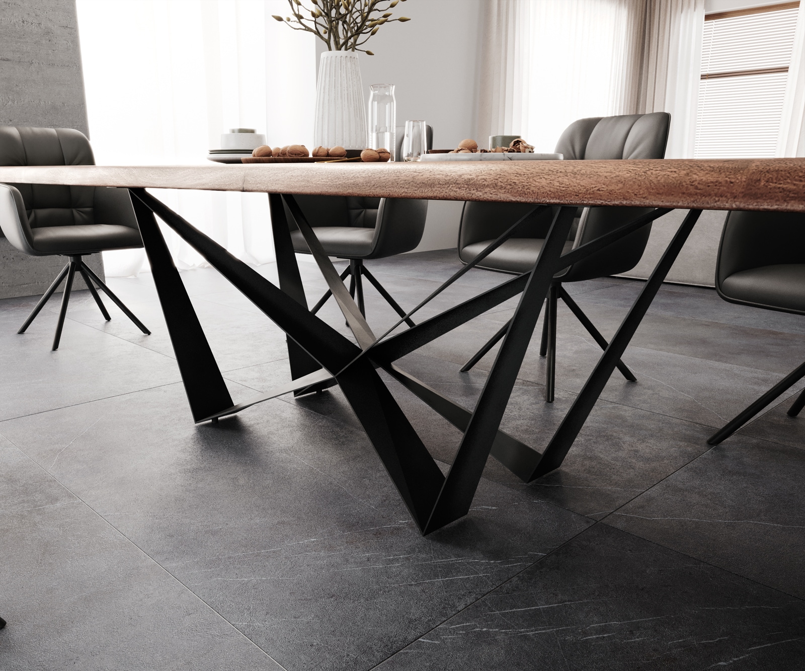 Esstisch Edge 300x100 XL Akazie Braun Spider Flachstahl Schwarz Live-Edge 6 Esstisch Edge 300x100 XL Akazie Braun Spider Flachstahl Schwarz Live-Edge 6