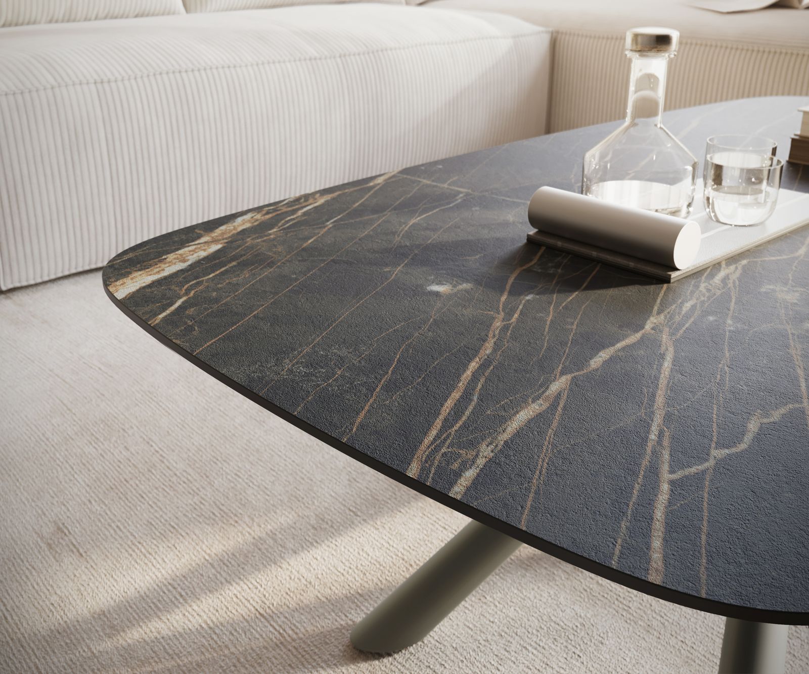 Couchtisch Edge Boot 120x70 cm Keramik Laminam® Noir Desir Braun Sarity Metall Effektfinish Titan 5