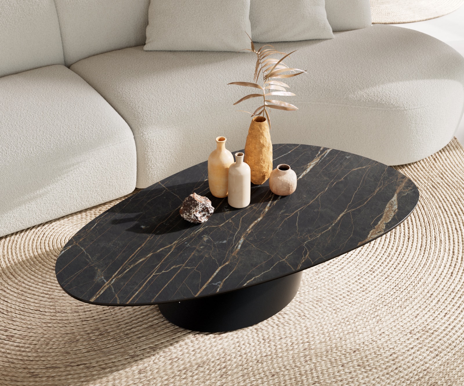 Couchtisch Edge Oval 140x75 cm Keramik Laminam® Noir Desir Braun Conis Metall Schwarz 4