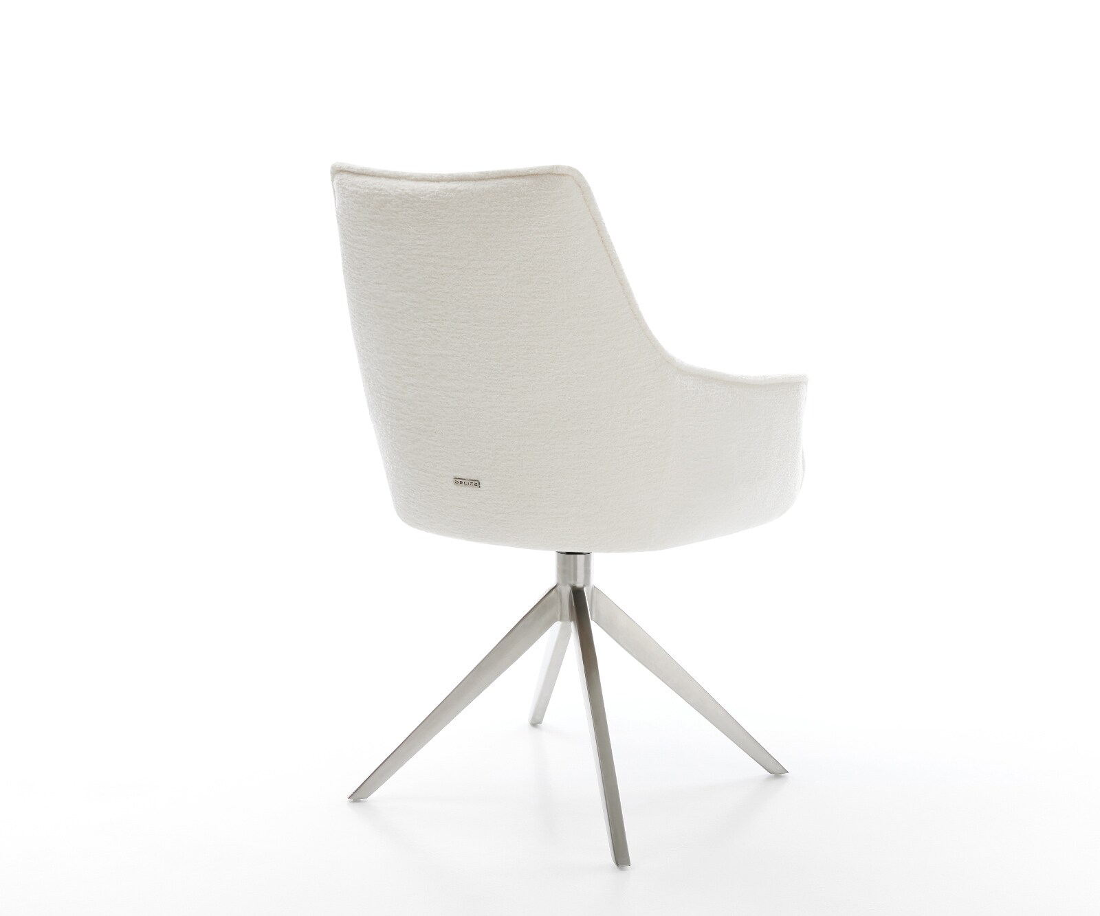 Drehstuhl Alja-Flex mit Armlehnen Bouclé Soft Beige Kreuzgestell breit Edelstahl 360° drehbar Wippfunktion Taschenfederkern 4
