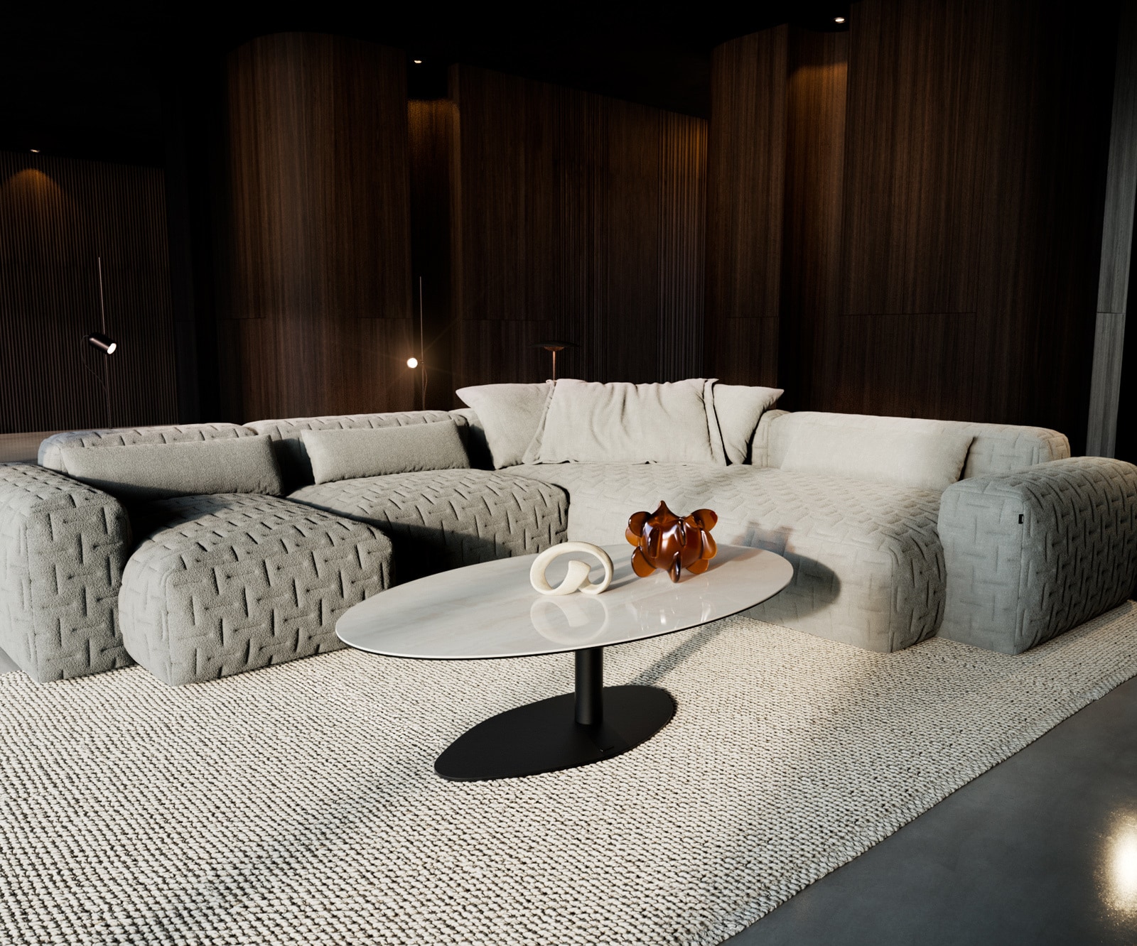 Couchtisch Edge Oval 140x80 cm Keramik Onyx Champagne Vibany Metall Schwarz 6