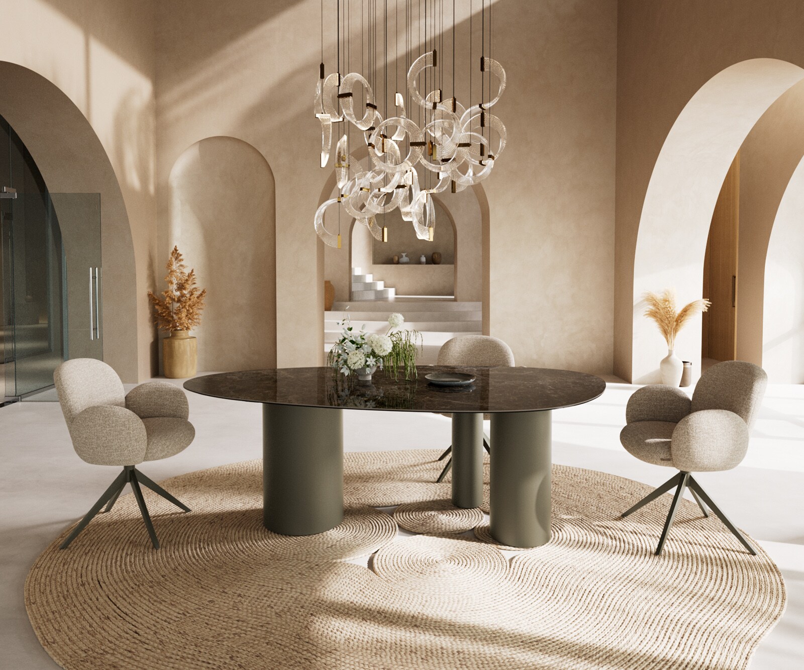 Esstisch Edge Oval 220x120 Keramik Laminam® Emperador Extra Lucidato Dunkelbraun Troa Metall Effektfinish Titan 4