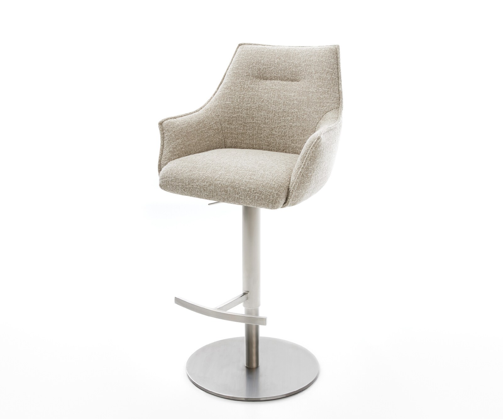 Barstuhl Alja-Flex Webstoff Soft Beige Drehfuß höhenverstellbar Edelstahl Silberfarben Taschenfederkern