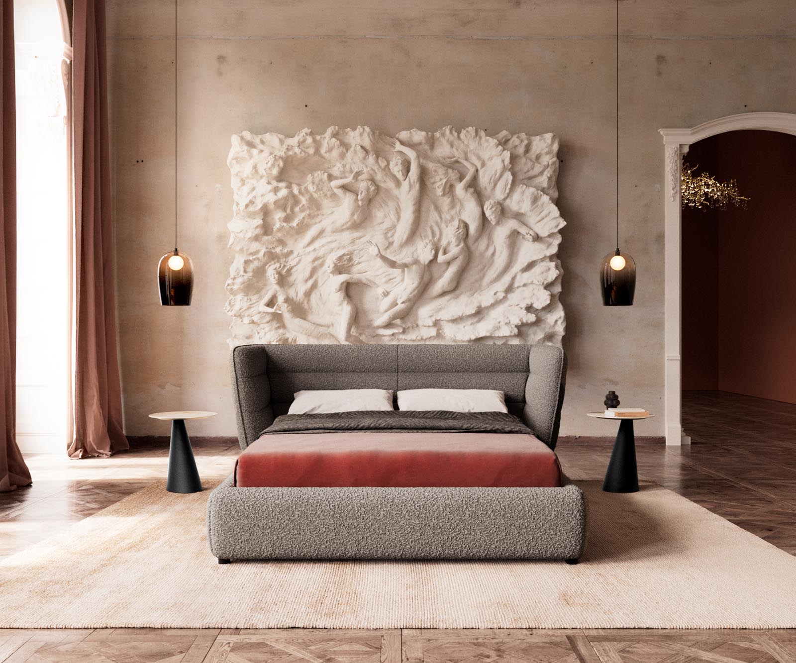 Polsterbettgestell Simea 140x200 cm Bouclé Silbergrau 1