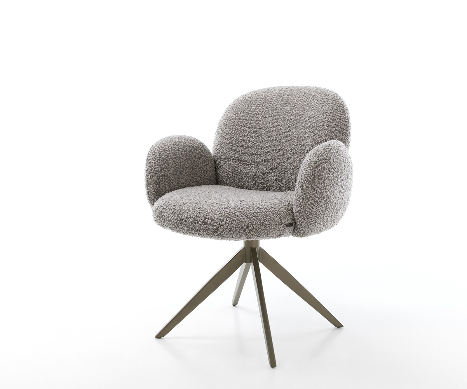 Drehstuhl Nube-Flex mit Armlehnen Bouclé Silbergrau Kreuzgestell breit Effektfinish Titan 360° drehbar Taschenfederkern