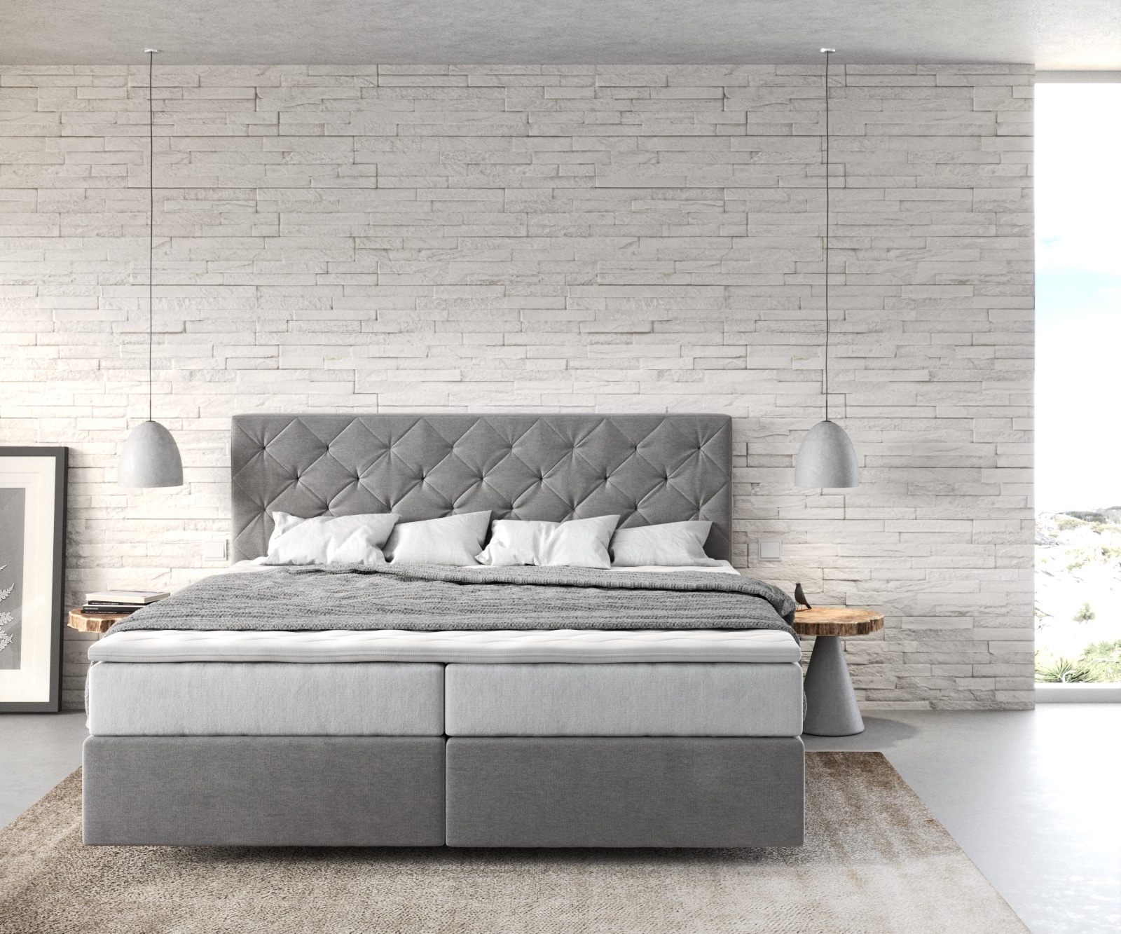 Boxspringbett Dream-Great 180x200 cm Mikrofaser Grau mit TFK Matratze und Visco Topper 2