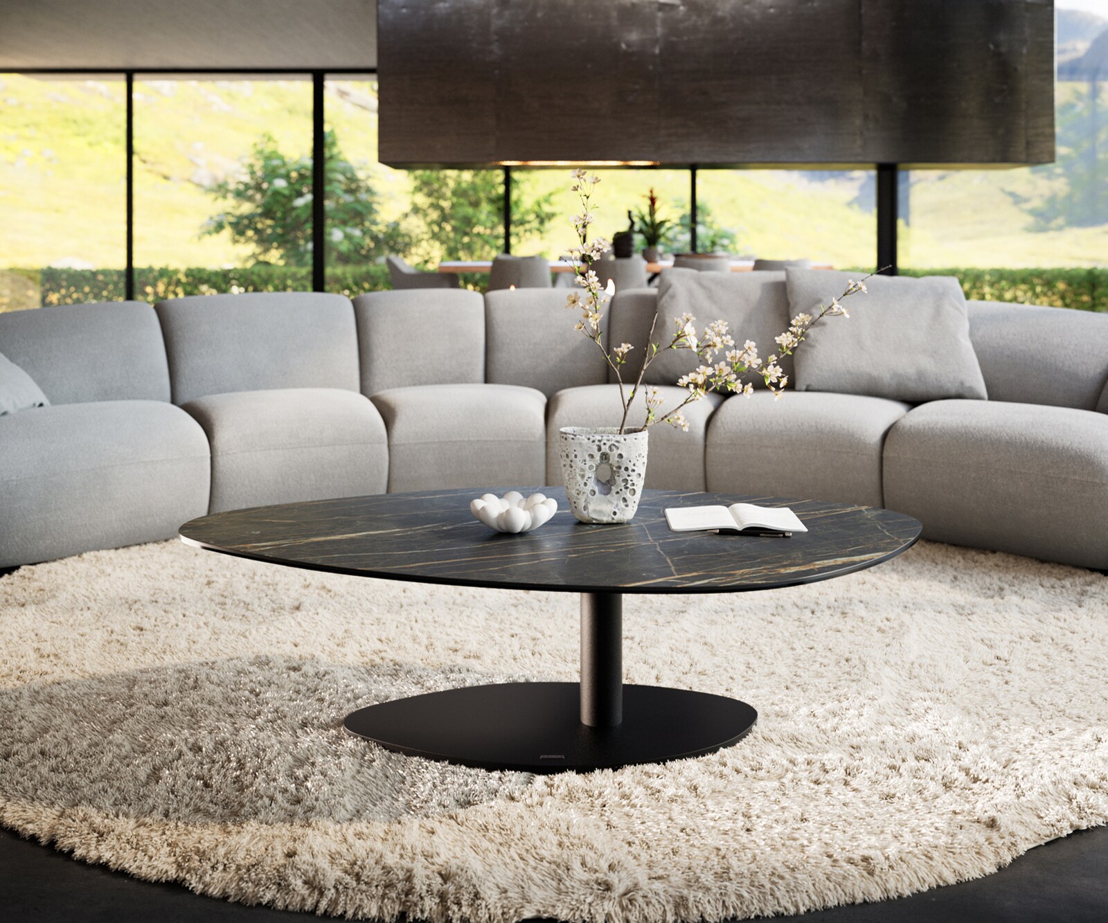 Couchtisch Edge Organisch 140x76 cm Keramik Laminam® Noir Desir Braun Vibany Metall Schwarz 1