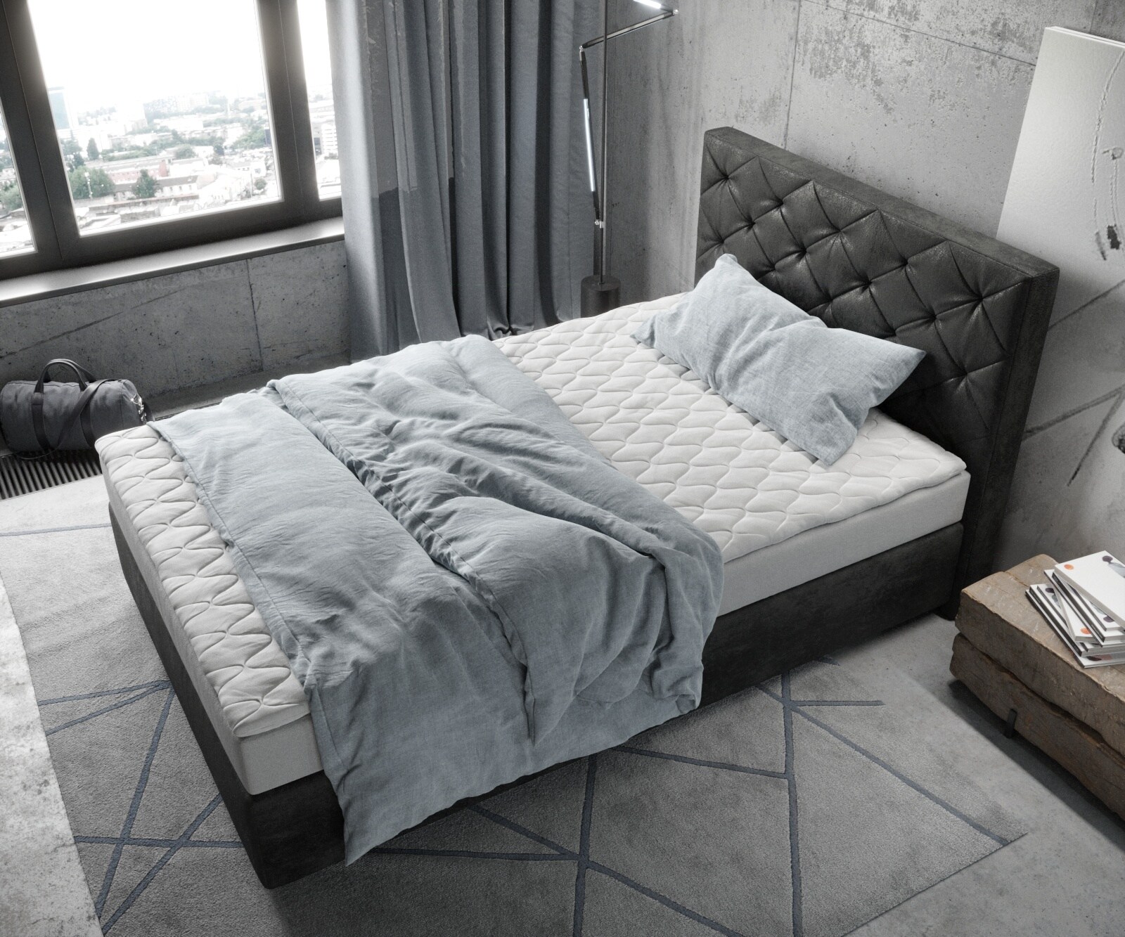 Boxspringbett Dream-Great 120x200 cm Mikrofaser Anthrazit Vintage mit Matratze und Topper 3