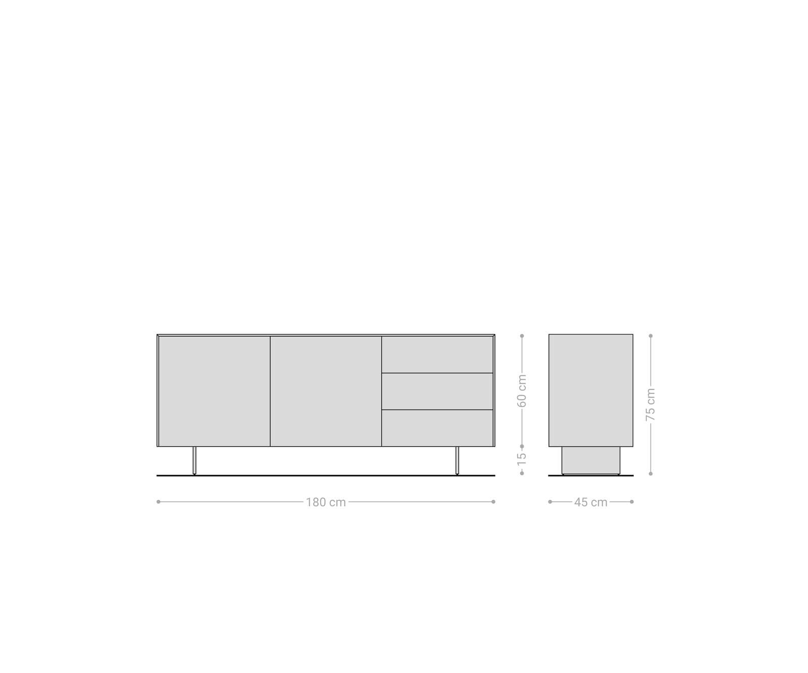 Sideboard Cuor 180 cm Keramik Emperador Extra Lucidato Dunkelbraun 2 Türen 3 Schubfächer Fuß Schwebeoptik Metall Schwarz 8