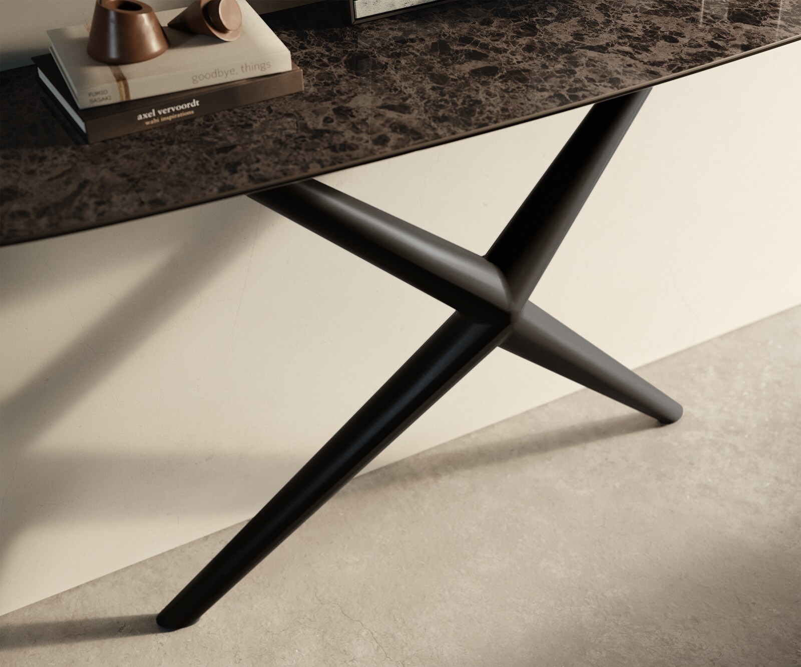 Konsolentisch Edge Boot 140x40 cm Keramik Emperador Extra Lucidato Dunkelbraun Estelo Metall Schwarz 6