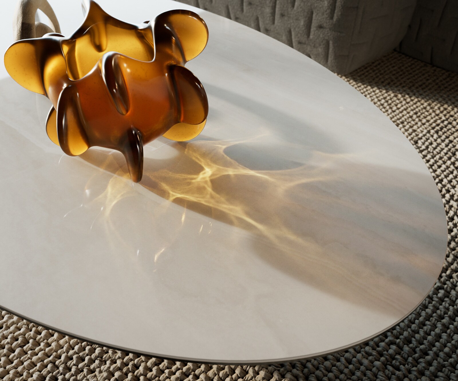Couchtisch Edge Oval 140x80 cm Keramik Onyx Champagne Ovada Effektfinish Titan 3