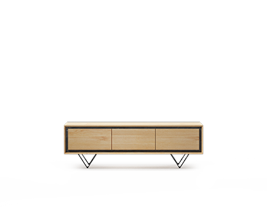 Lowboard aus Holz mit drei Schubladen