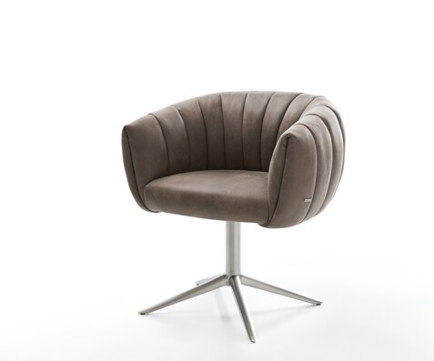 Drehstuhl Jada-Flex Mikrofaser Taupe Vintage Fußkreuz Edelstahl 360° drehbar Wippfunktion Taschenfederkern