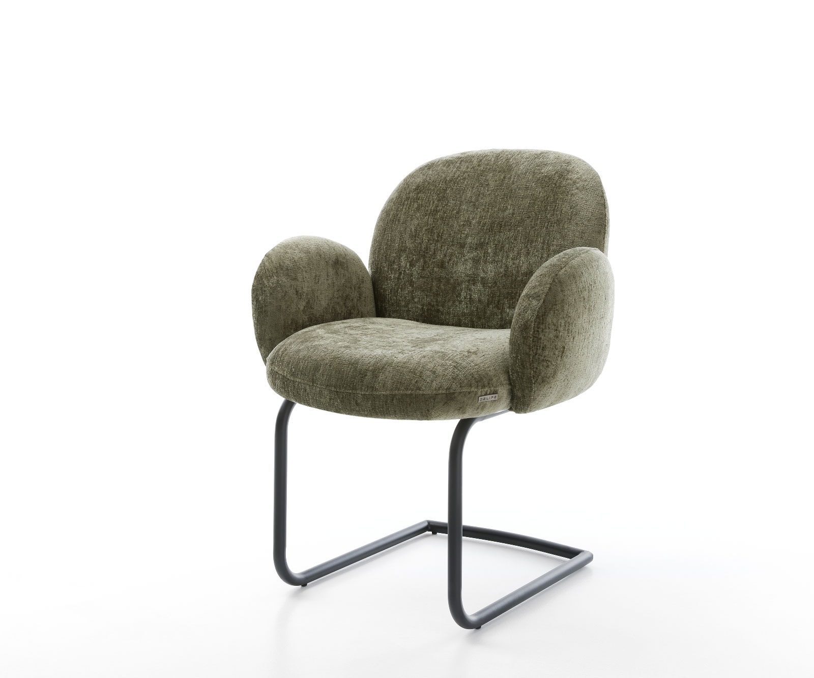 Freischwinger Nube-Flex mit Armlehnen Chenille Olive Freischwinger rund Schwarz Taschenfederkern