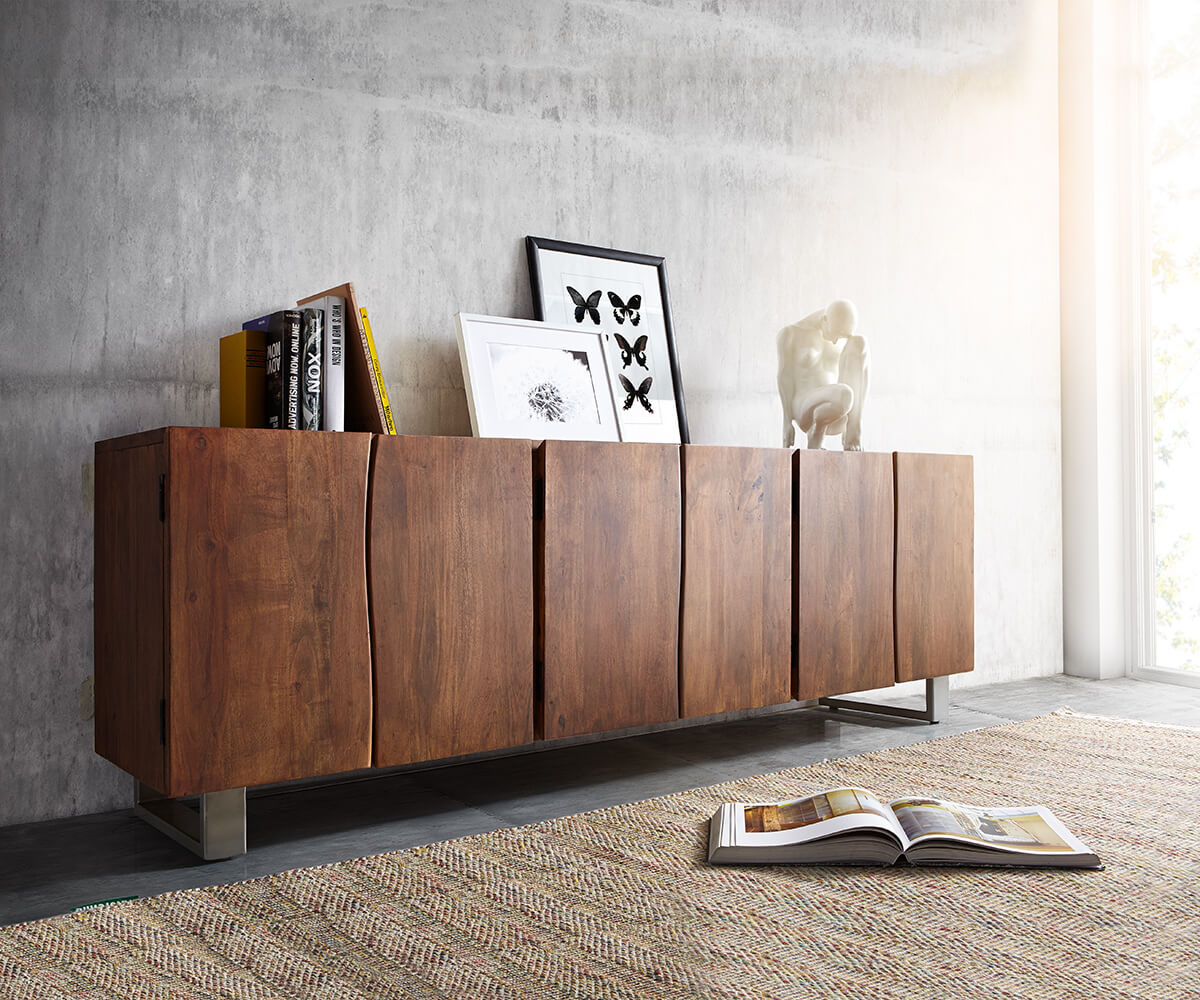 Sideboard Live-Edge 220 cm Akazie Braun massiv 6 Türen Sideboard Live-Edge 220 cm Akazie Braun massiv 6 Türen